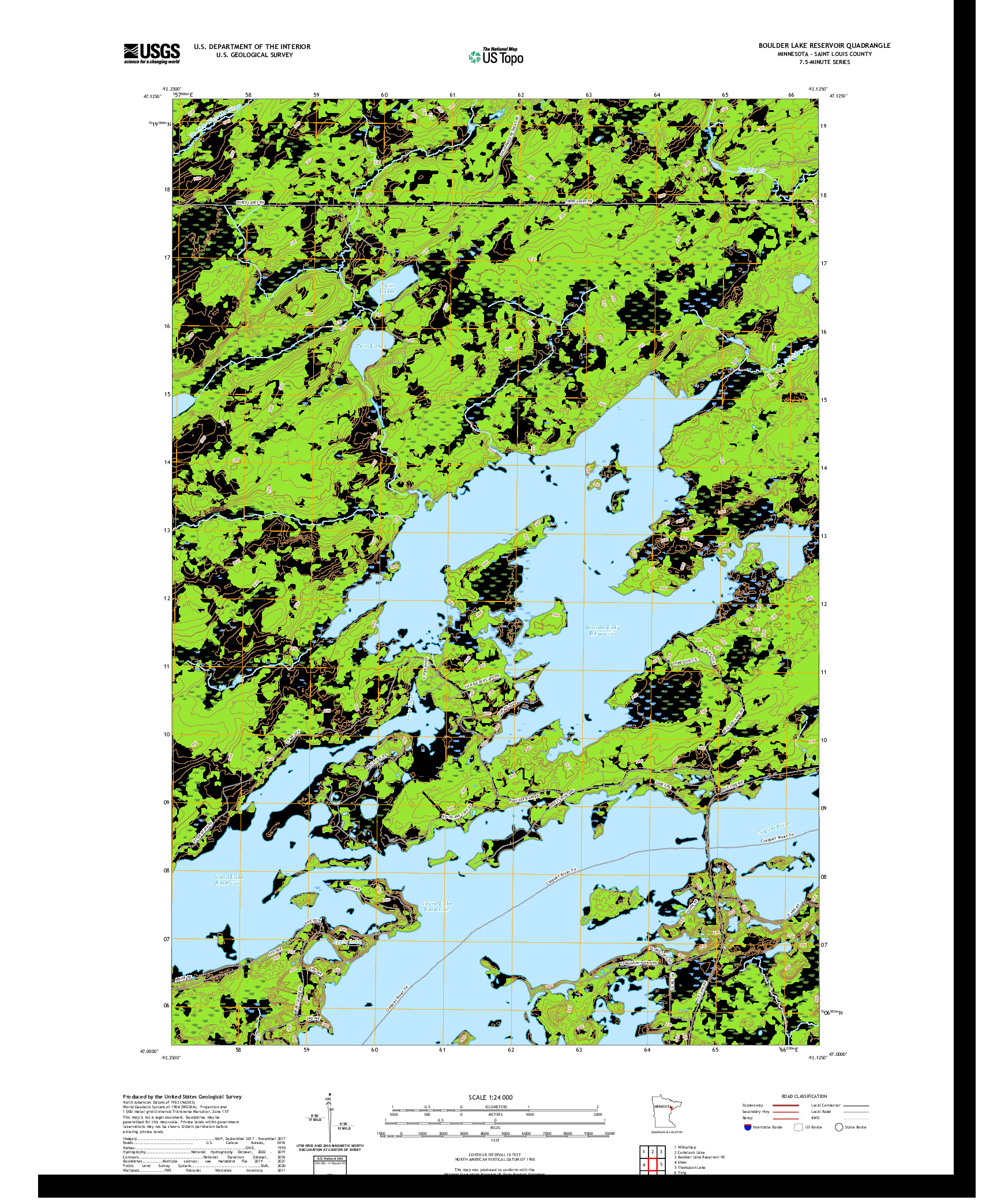 US TOPO 7.5-MINUTE MAP FOR BOULDER LAKE RESERVOIR, MN