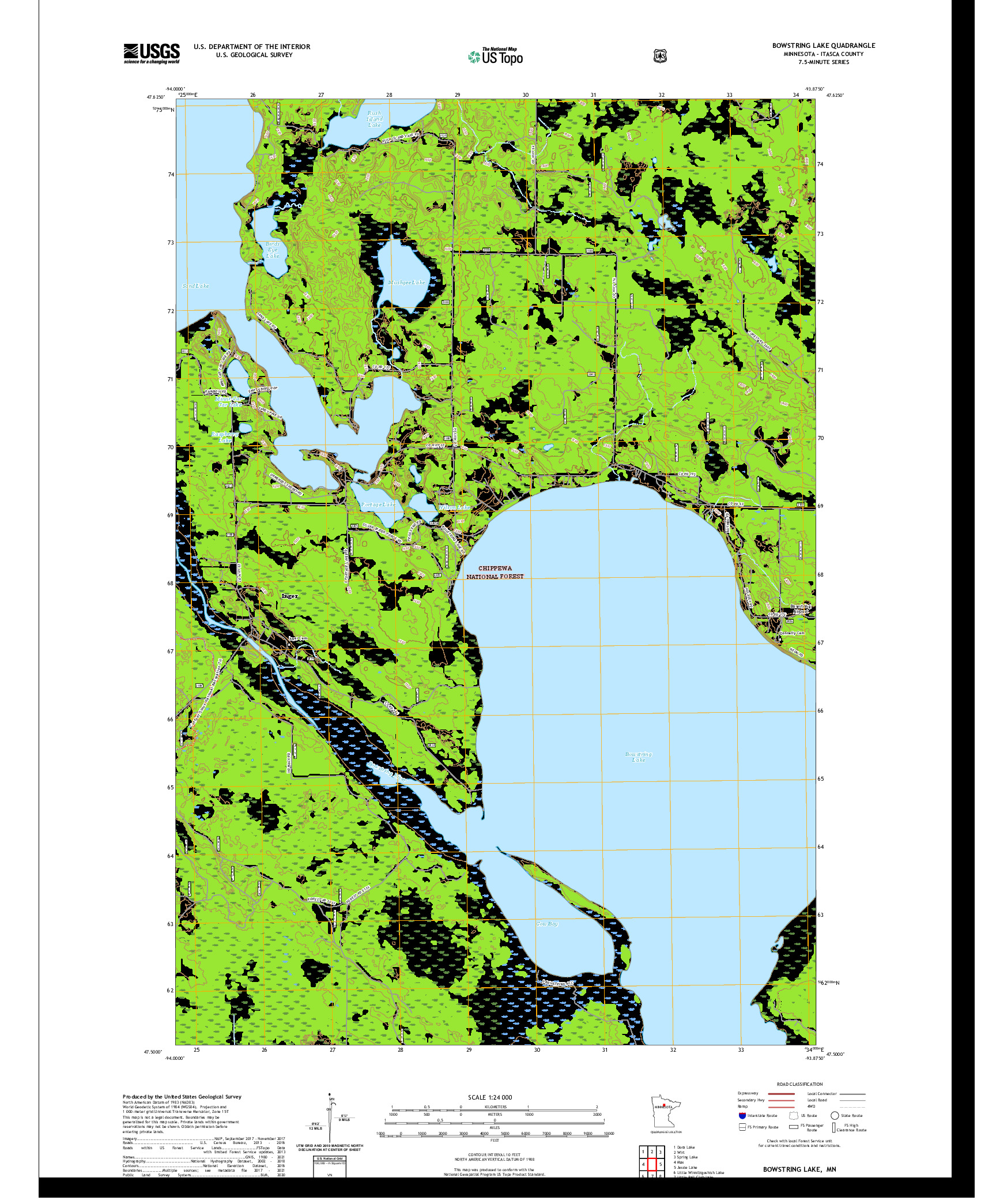 US TOPO 7.5-MINUTE MAP FOR BOWSTRING LAKE, MN