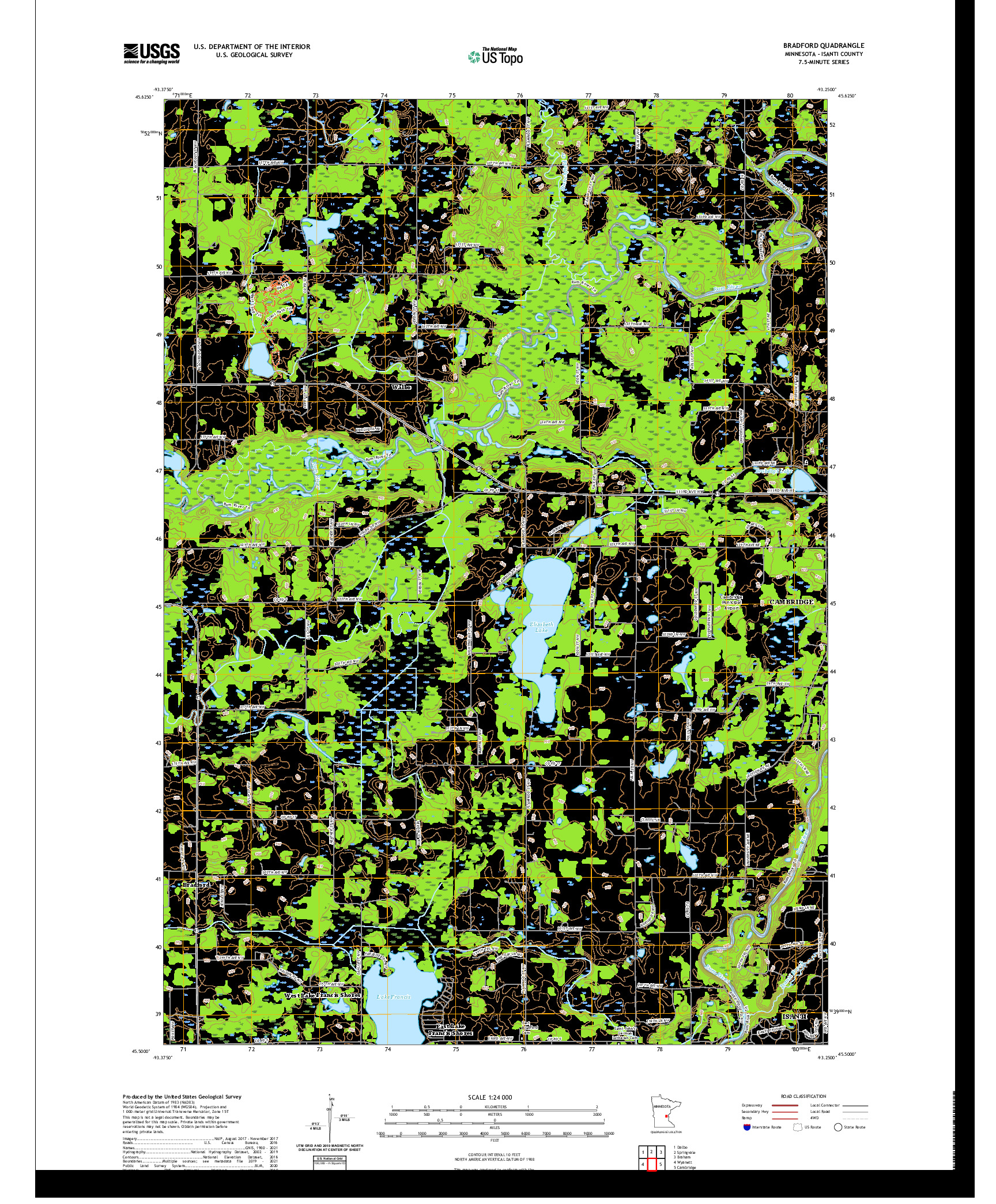 US TOPO 7.5-MINUTE MAP FOR BRADFORD, MN