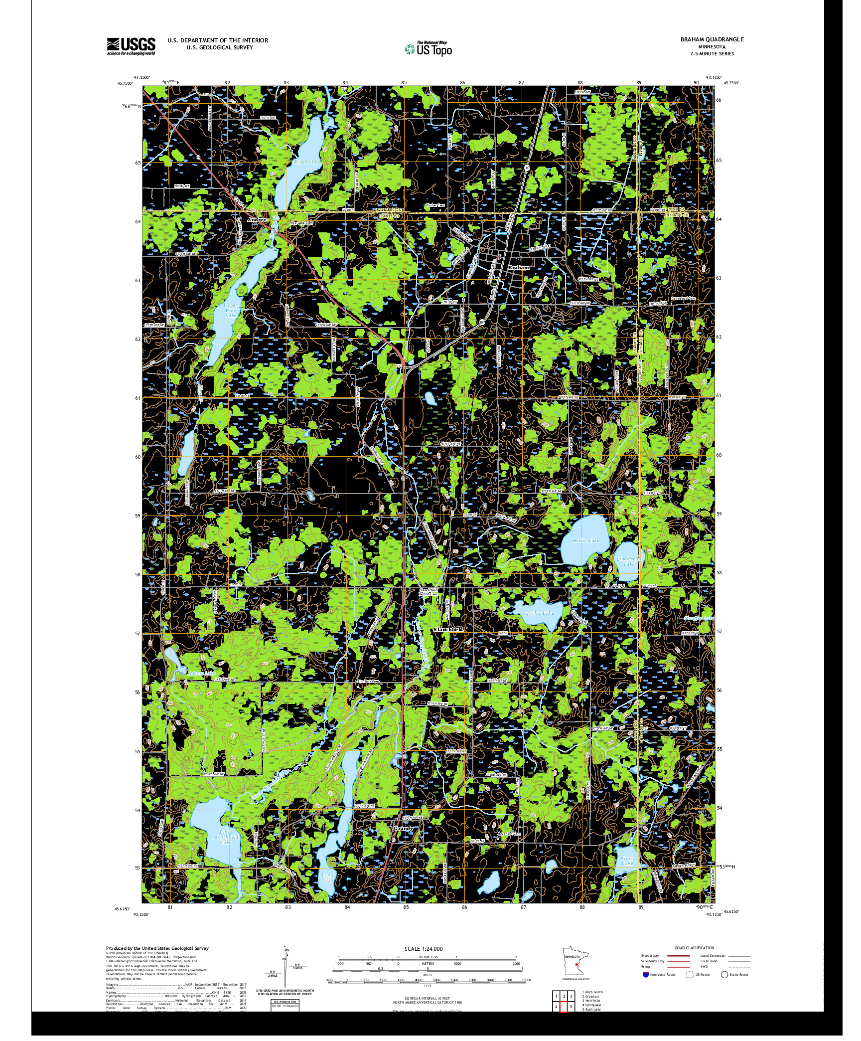 US TOPO 7.5-MINUTE MAP FOR BRAHAM, MN