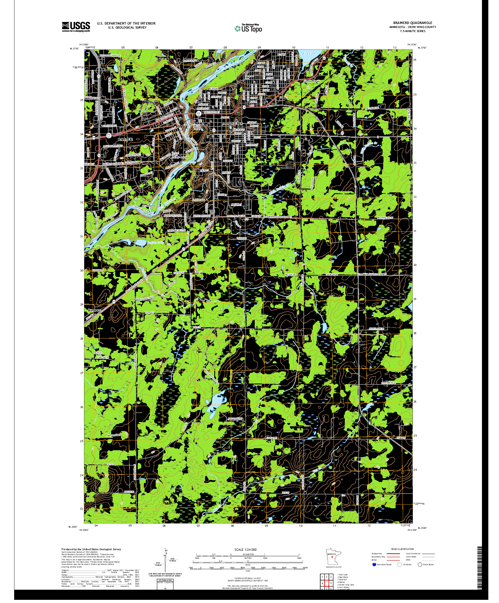 US TOPO 7.5-MINUTE MAP FOR BRAINERD, MN