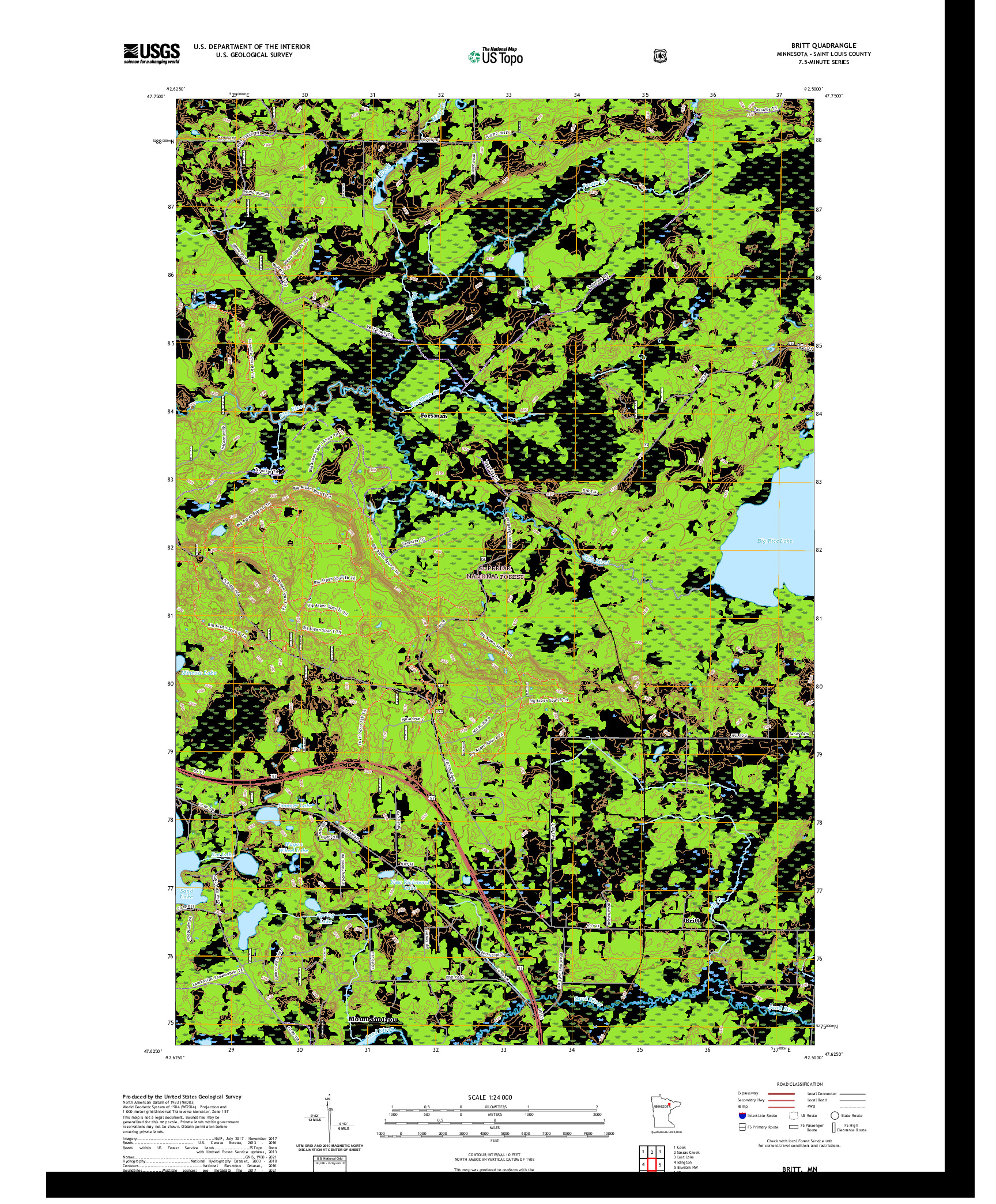 US TOPO 7.5-MINUTE MAP FOR BRITT, MN