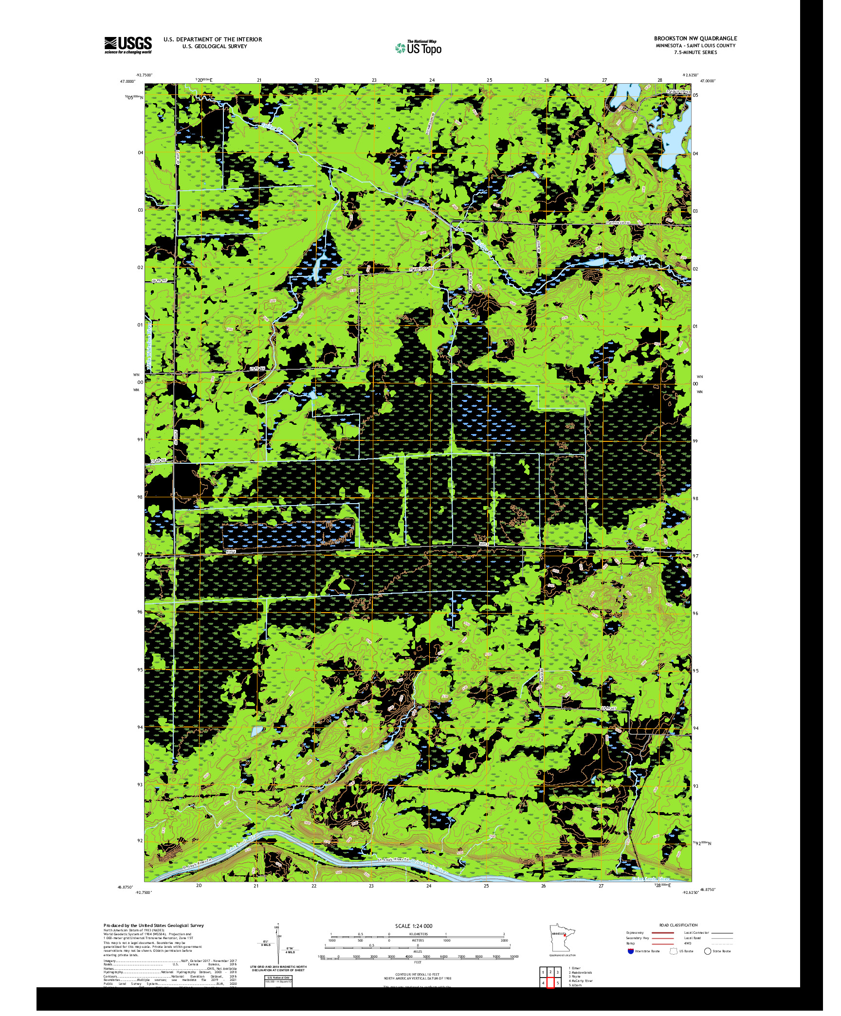 US TOPO 7.5-MINUTE MAP FOR BROOKSTON NW, MN