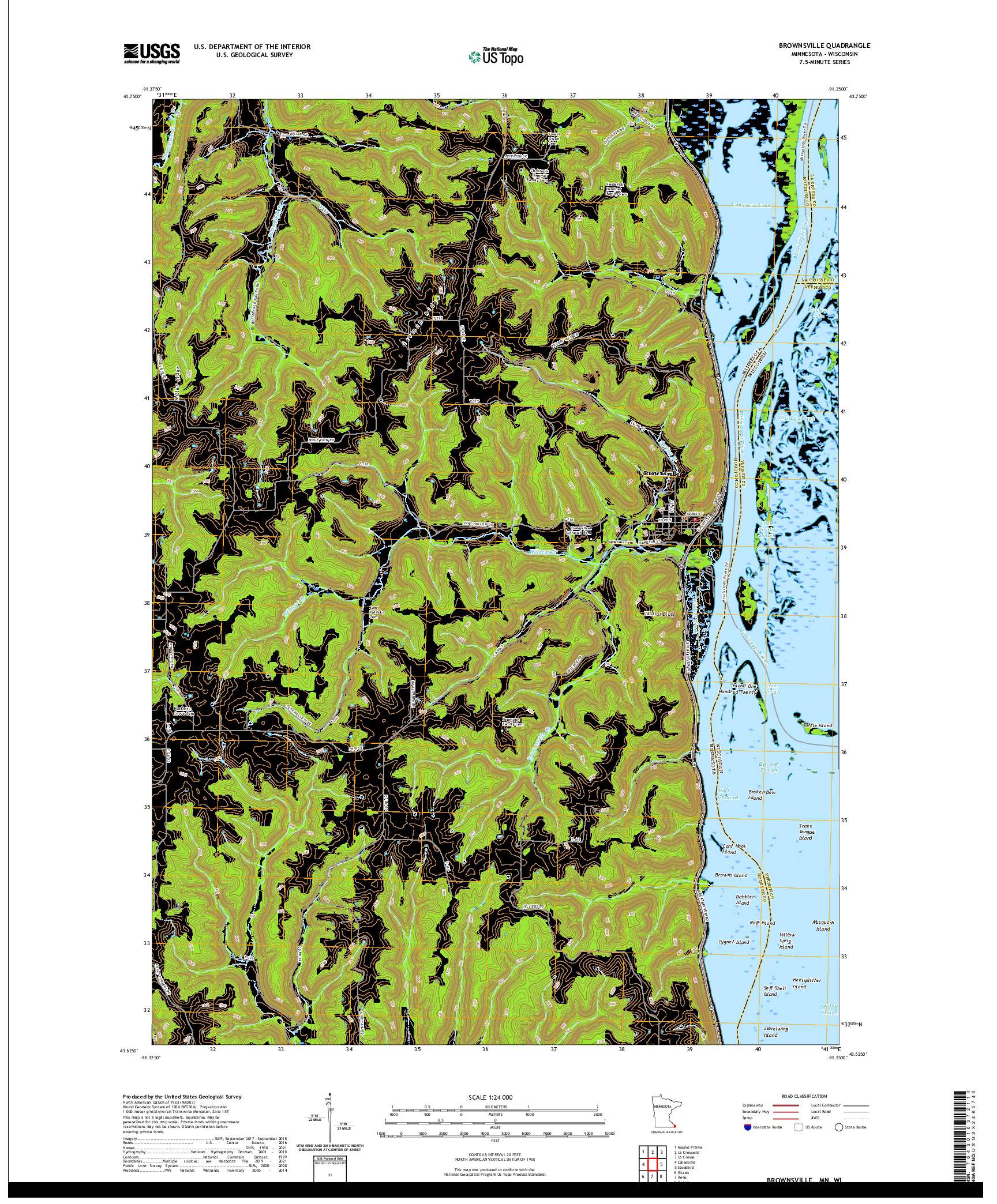 US TOPO 7.5-MINUTE MAP FOR BROWNSVILLE, MN,WI