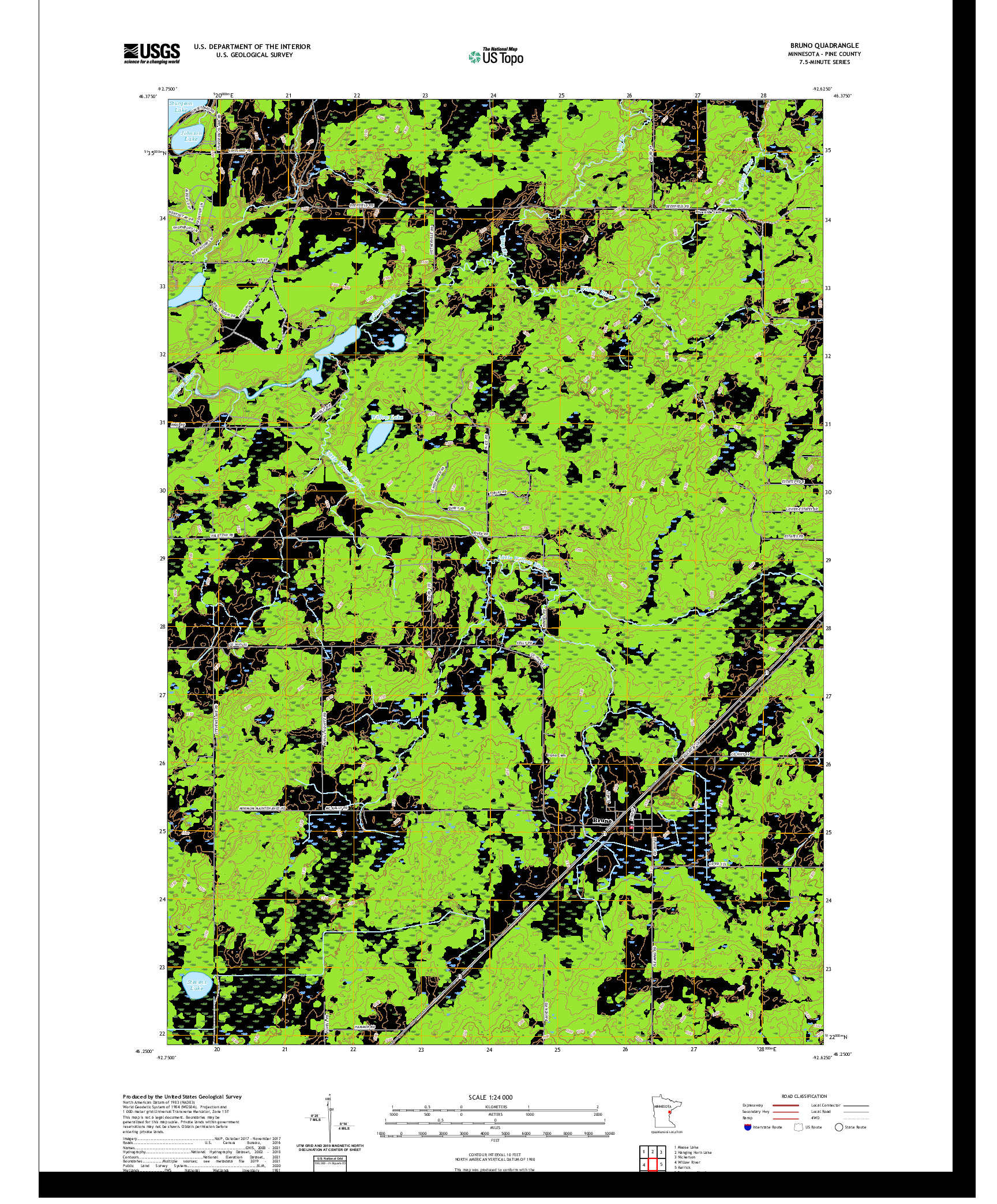 US TOPO 7.5-MINUTE MAP FOR BRUNO, MN