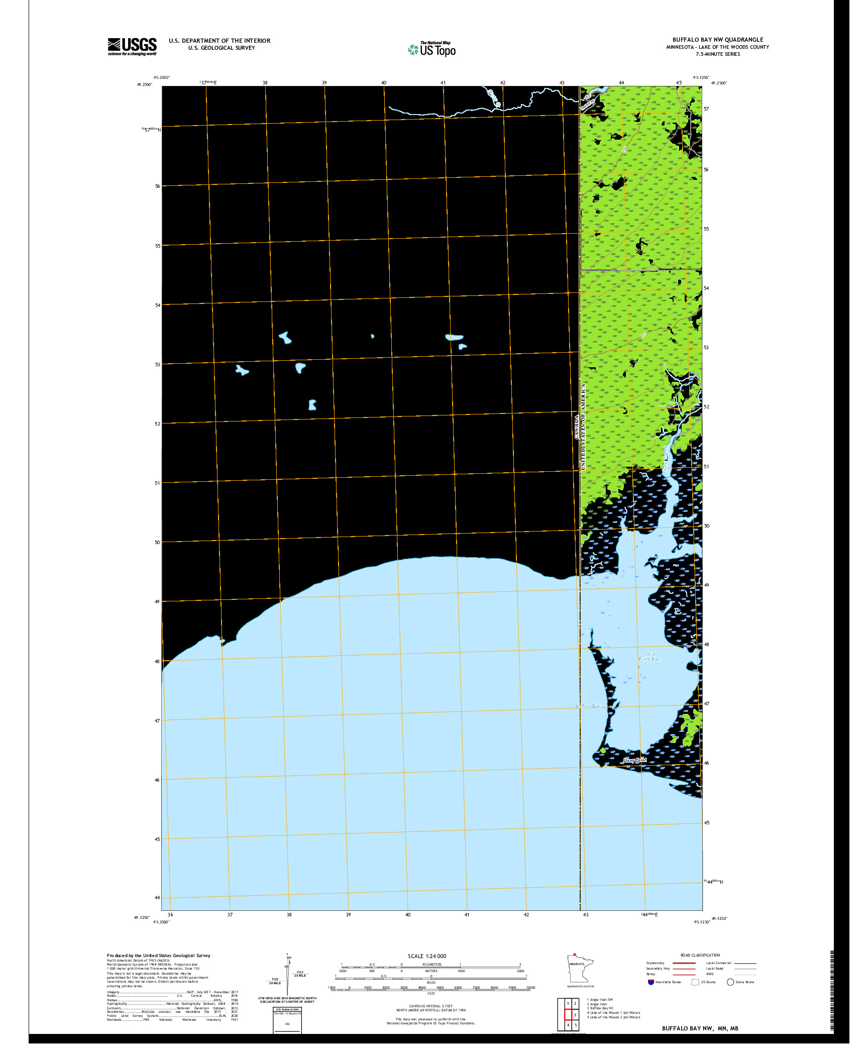 US TOPO 7.5-MINUTE MAP FOR BUFFALO BAY NW, MN,MB