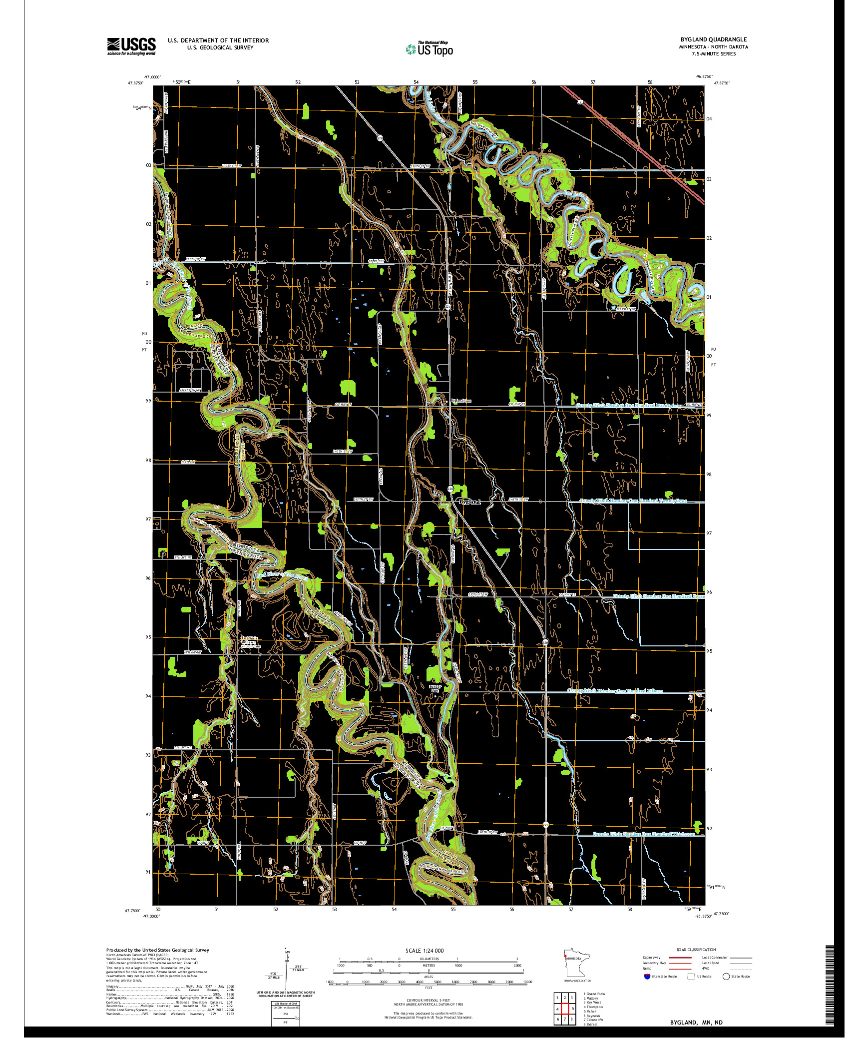 US TOPO 7.5-MINUTE MAP FOR BYGLAND, MN,ND