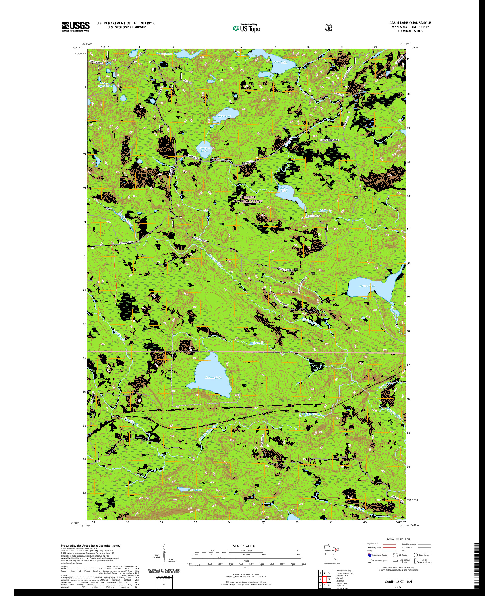 US TOPO 7.5-MINUTE MAP FOR CABIN LAKE, MN