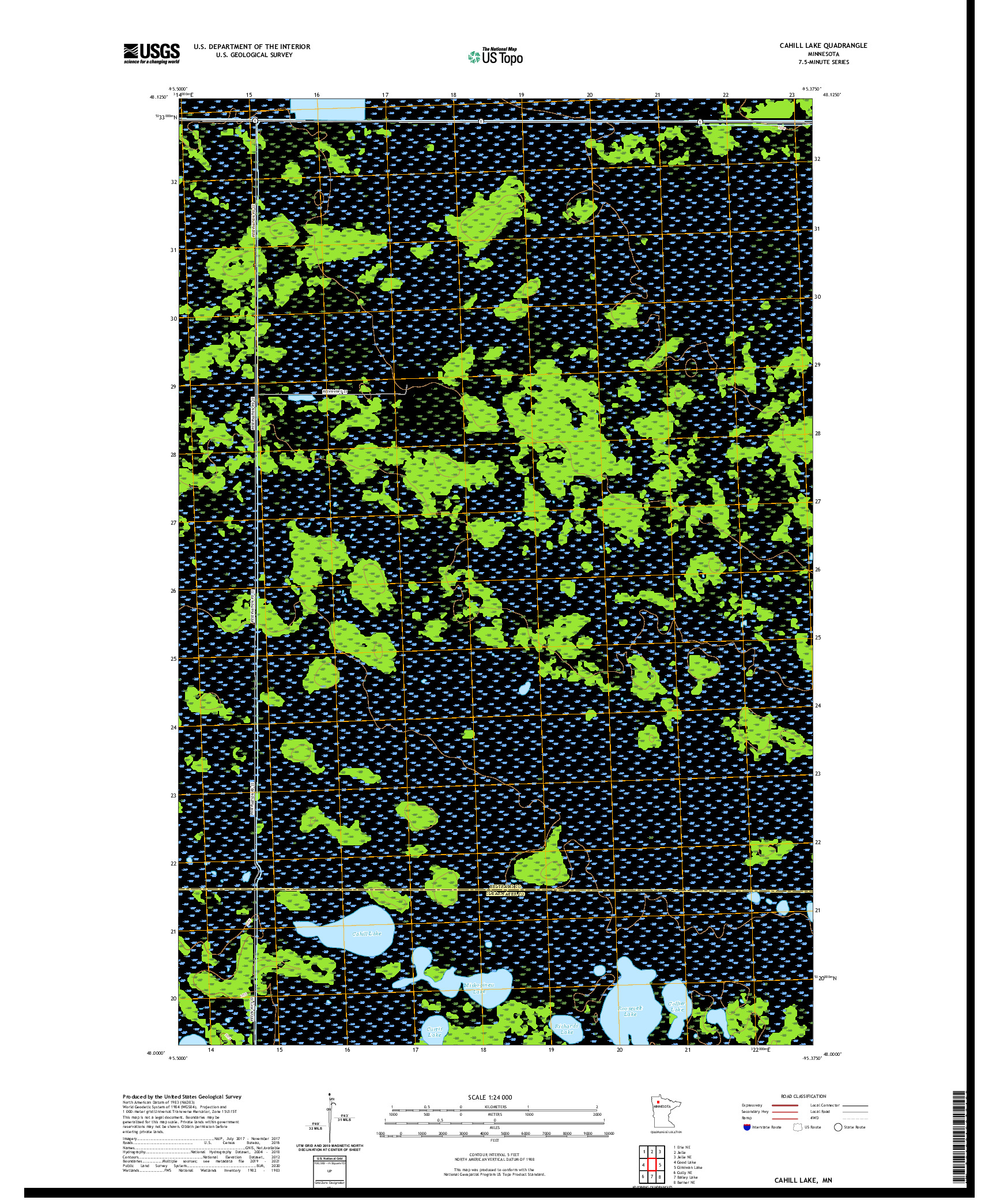 US TOPO 7.5-MINUTE MAP FOR CAHILL LAKE, MN