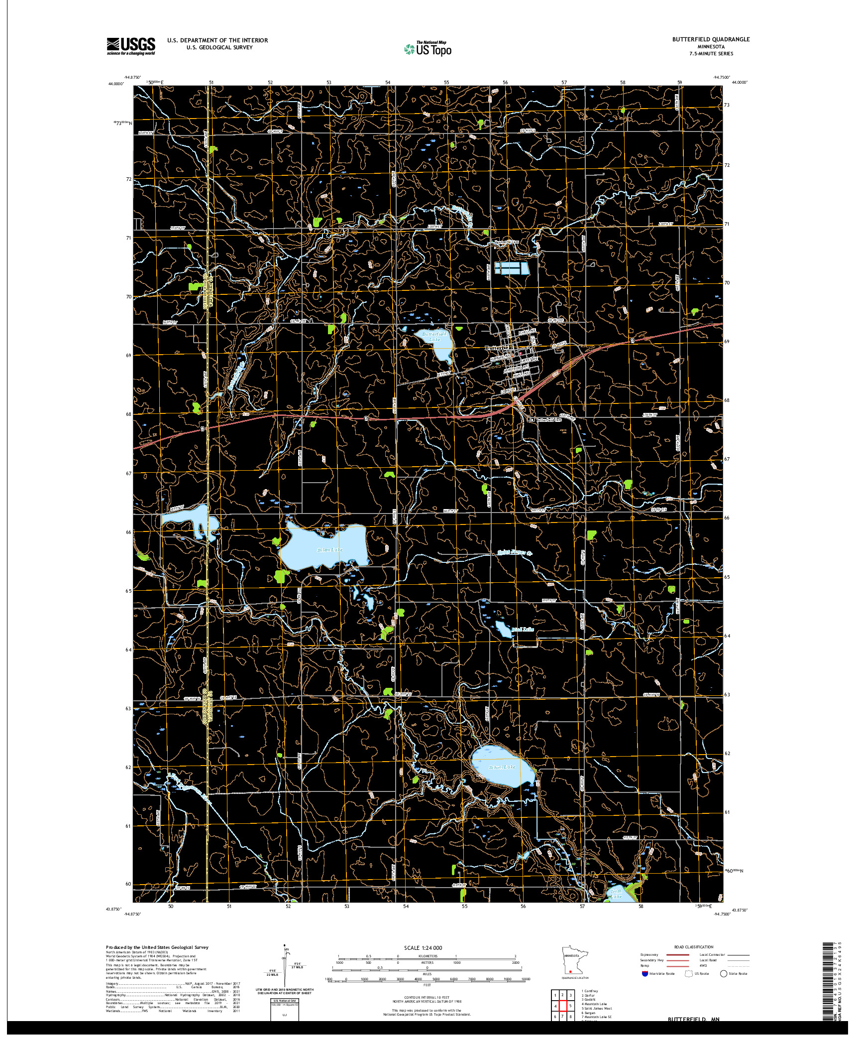 US TOPO 7.5-MINUTE MAP FOR BUTTERFIELD, MN