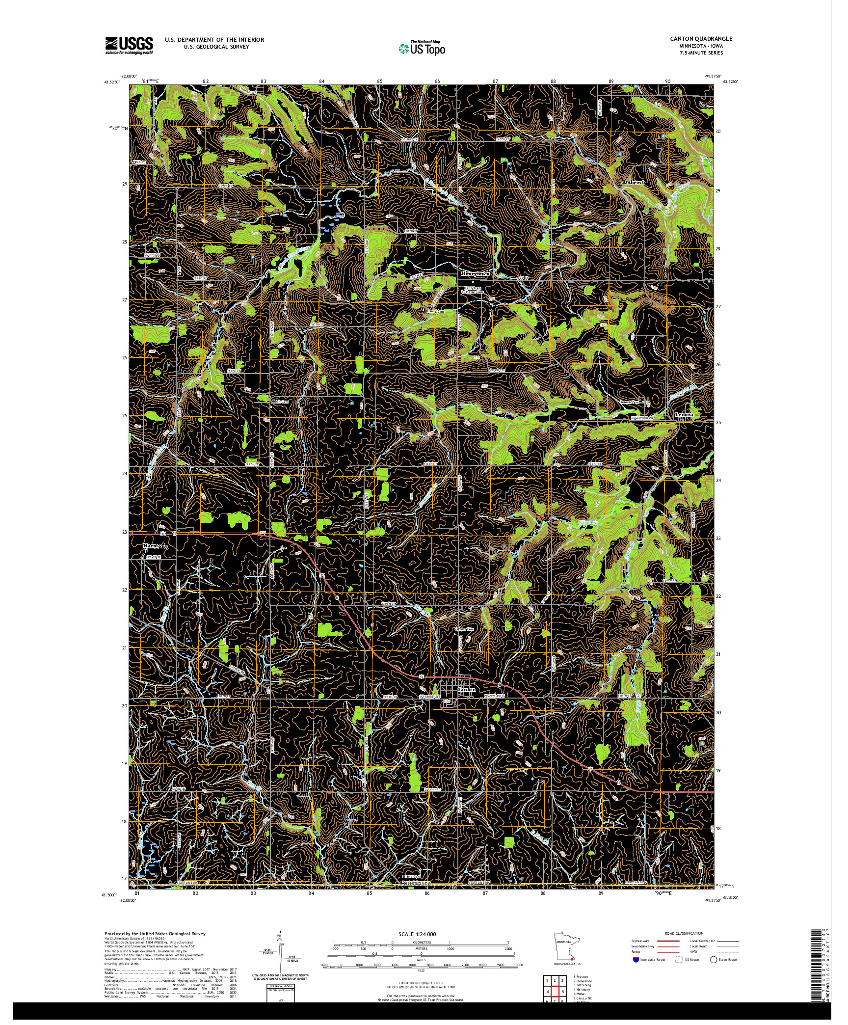 US TOPO 7.5-MINUTE MAP FOR CANTON, MN,IA