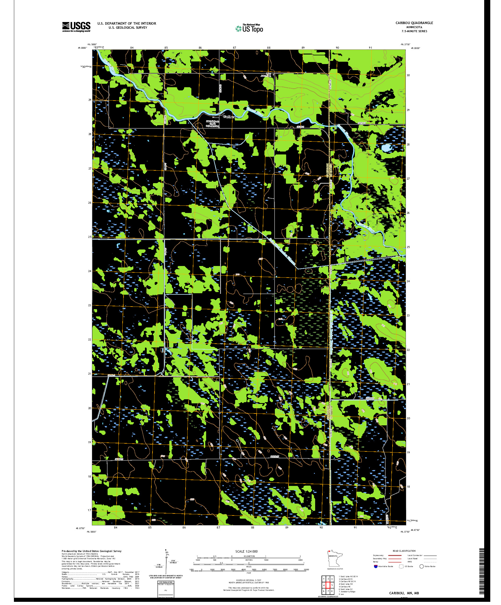 US TOPO 7.5-MINUTE MAP FOR CARIBOU, MN,MB