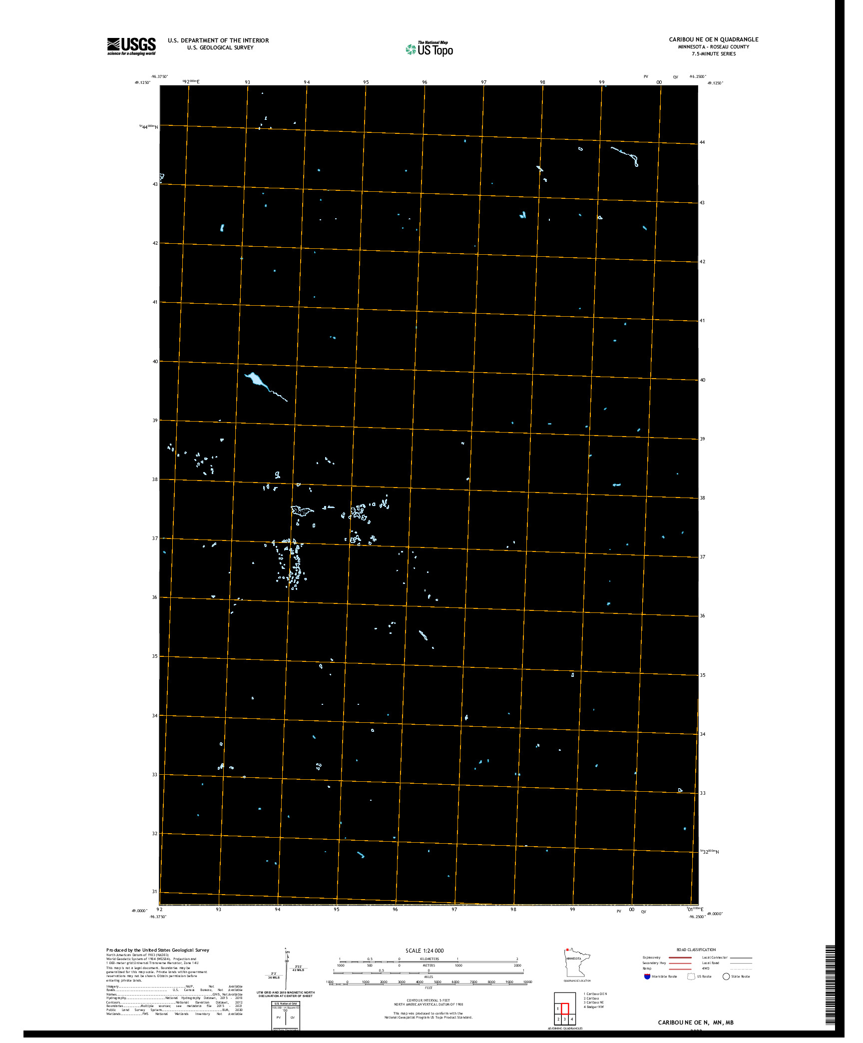 US TOPO 7.5-MINUTE MAP FOR CARIBOU NE OE N, MN,MB