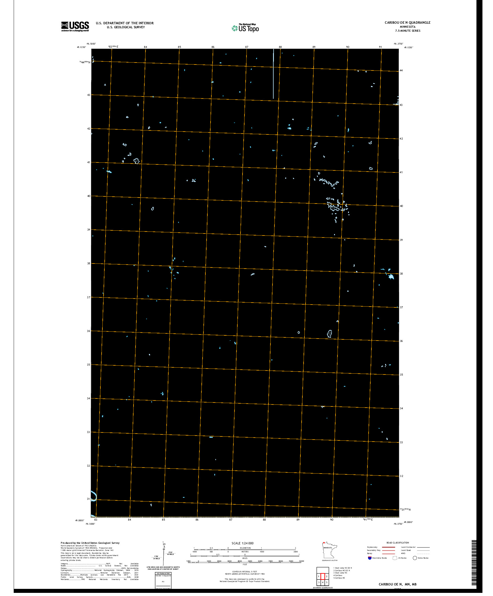 US TOPO 7.5-MINUTE MAP FOR CARIBOU OE N, MN,MB