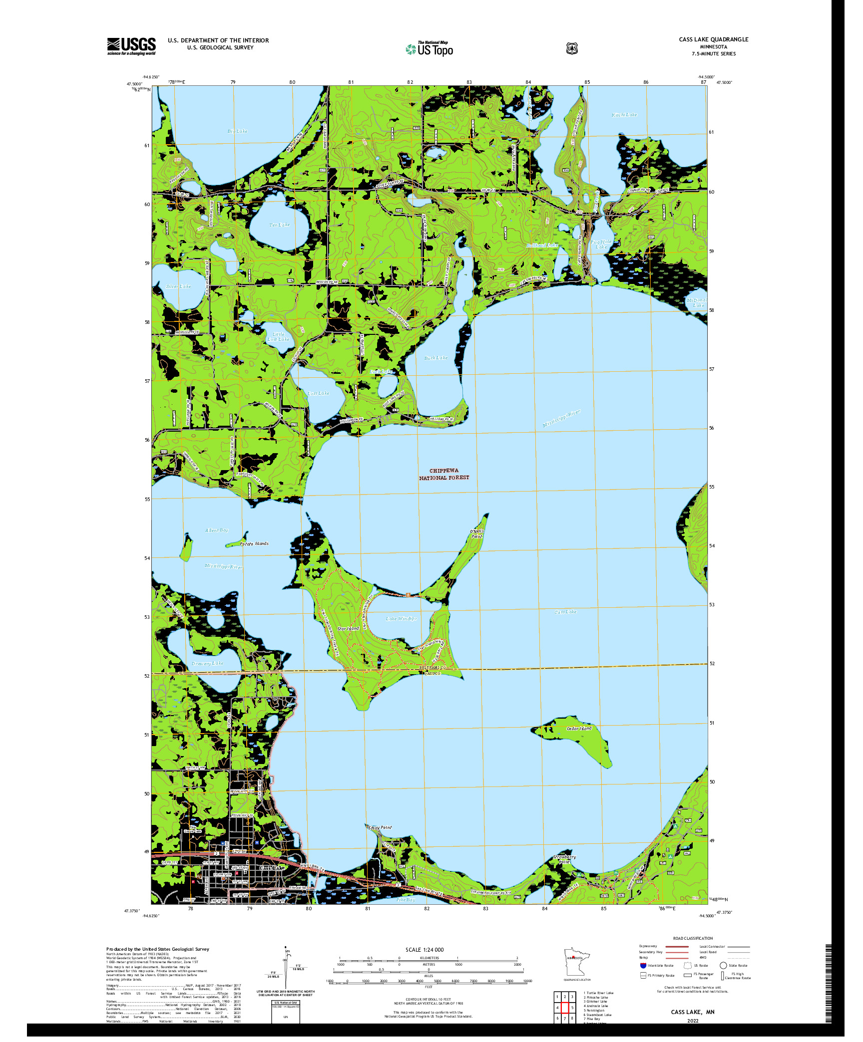 US TOPO 7.5-MINUTE MAP FOR CASS LAKE, MN