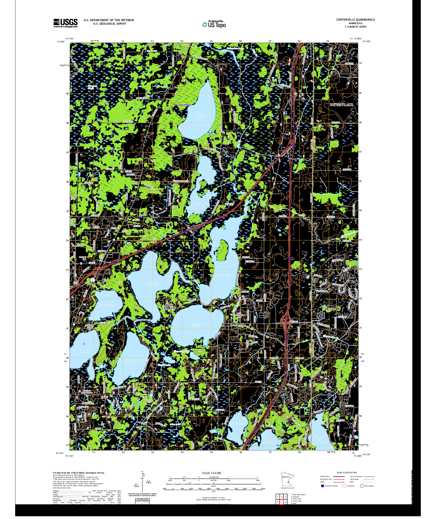 US TOPO 7.5-MINUTE MAP FOR CENTERVILLE, MN