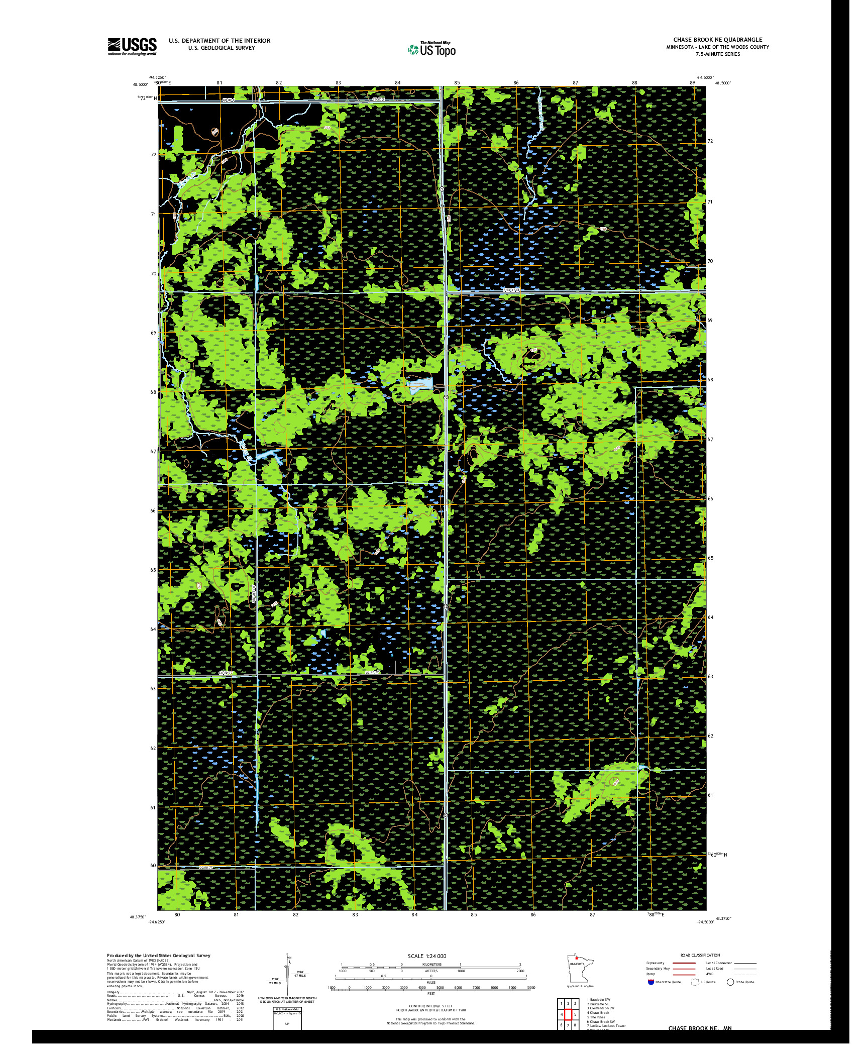 US TOPO 7.5-MINUTE MAP FOR CHASE BROOK NE, MN