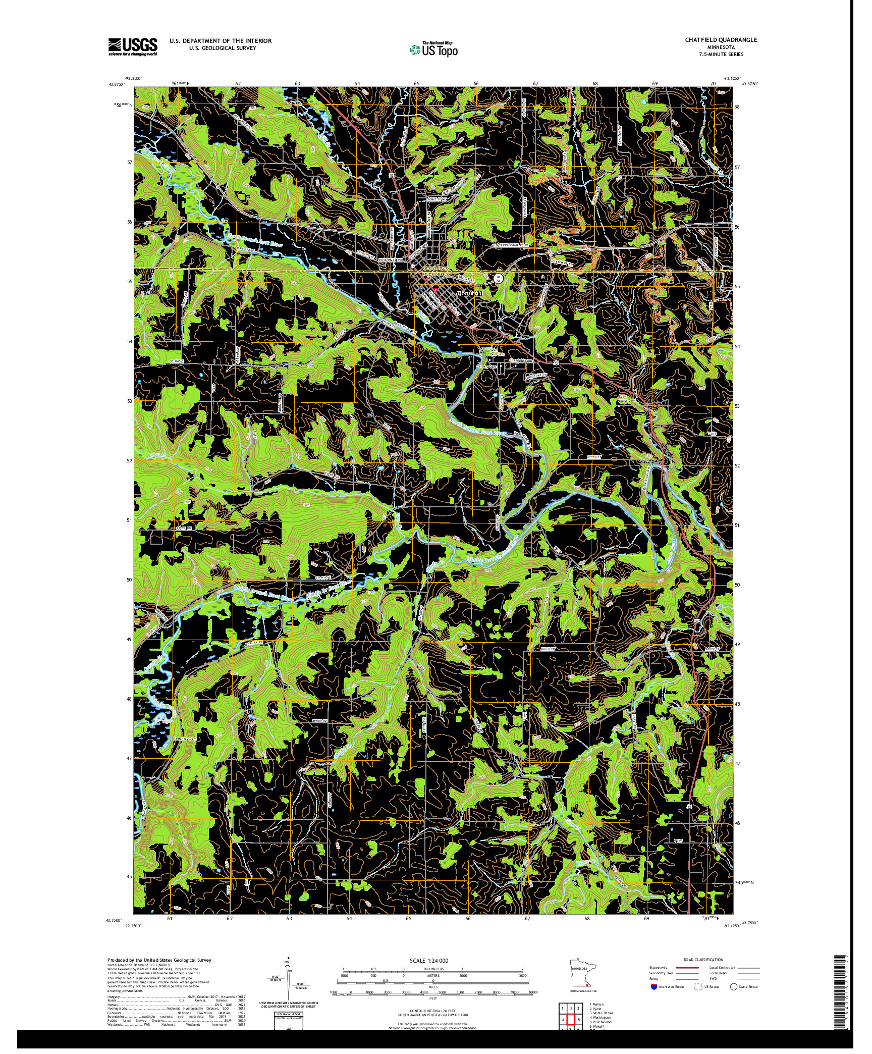 US TOPO 7.5-MINUTE MAP FOR CHATFIELD, MN