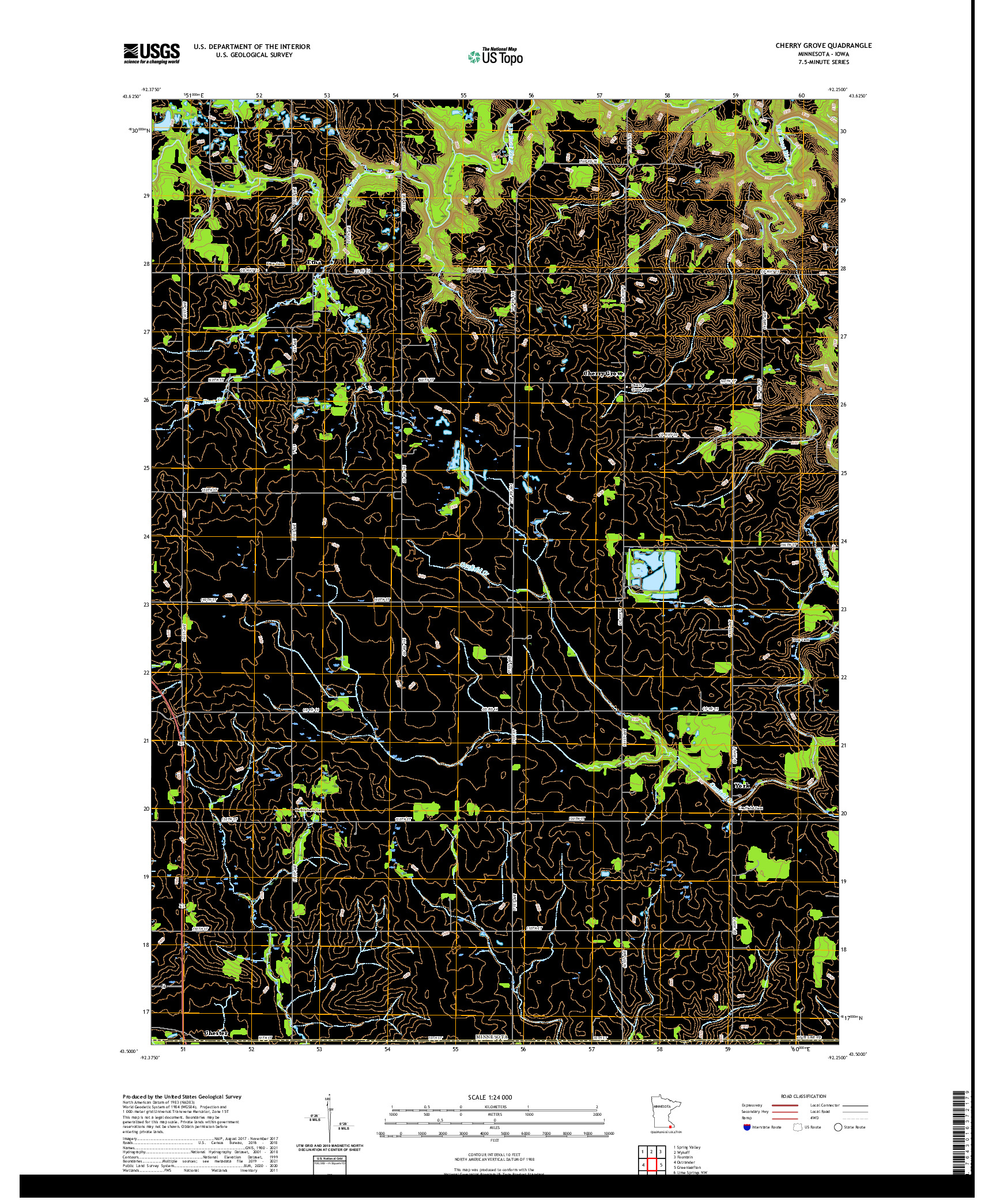 US TOPO 7.5-MINUTE MAP FOR CHERRY GROVE, MN,IA