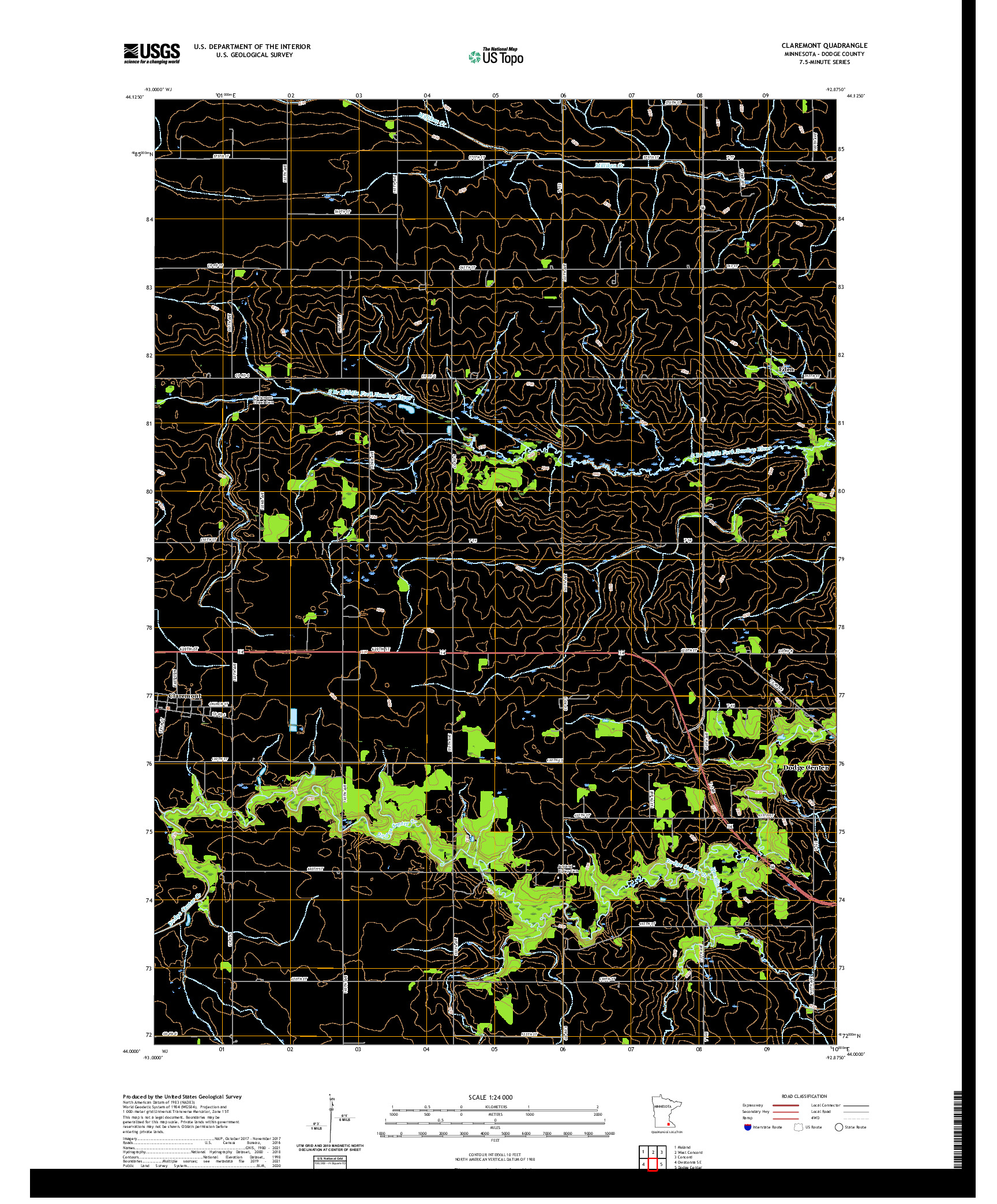 US TOPO 7.5-MINUTE MAP FOR CLAREMONT, MN