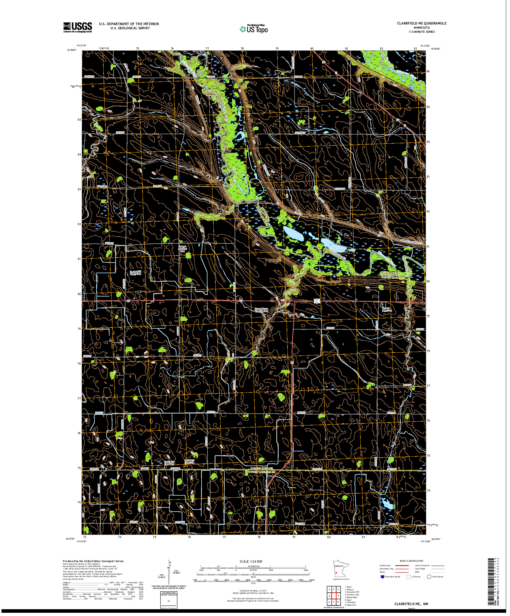 US TOPO 7.5-MINUTE MAP FOR CLARKFIELD NE, MN