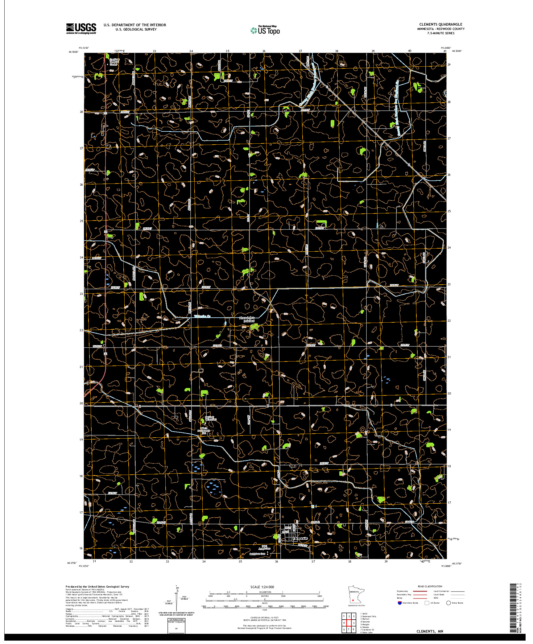 US TOPO 7.5-MINUTE MAP FOR CLEMENTS, MN