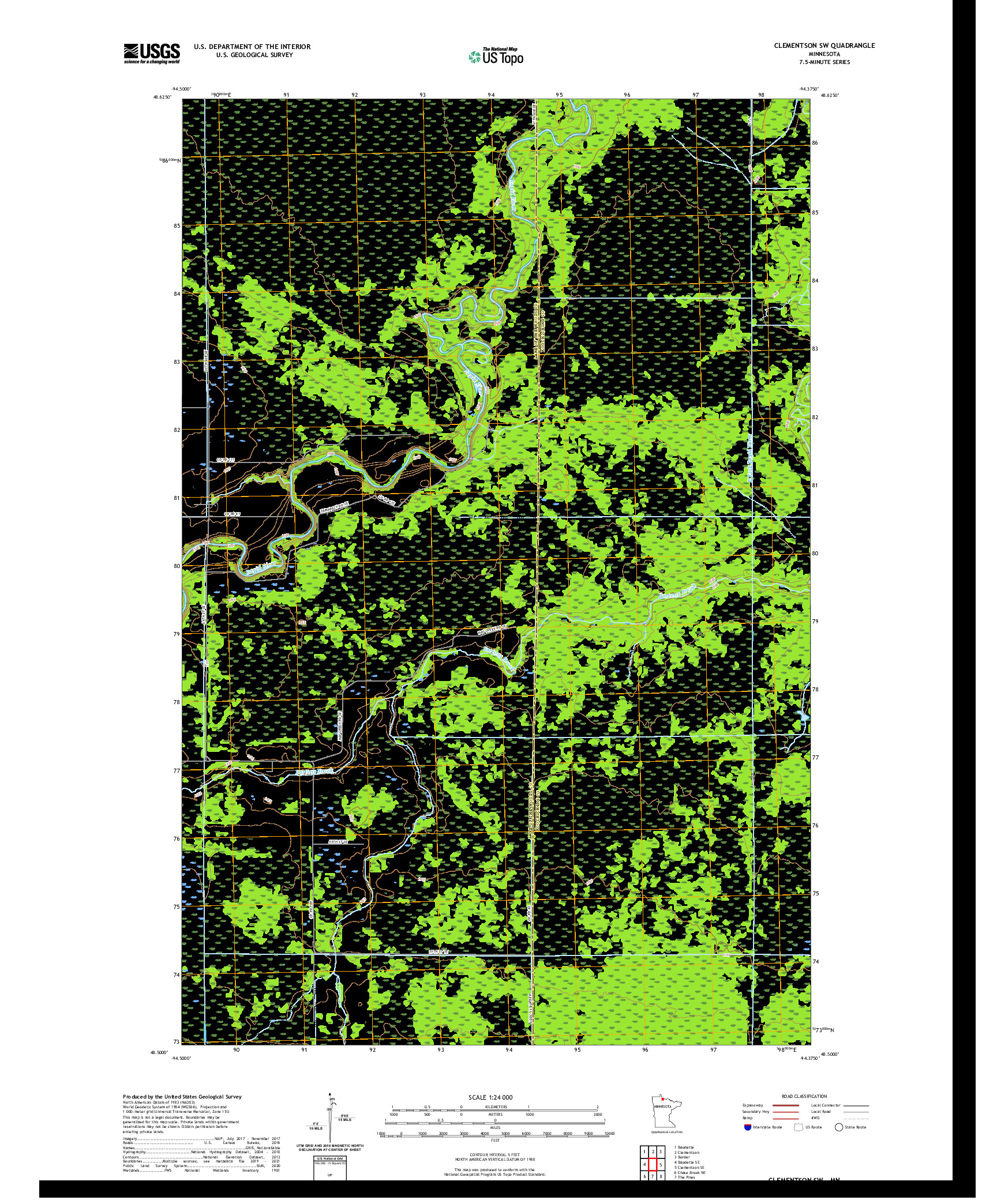 US TOPO 7.5-MINUTE MAP FOR CLEMENTSON SW, MN