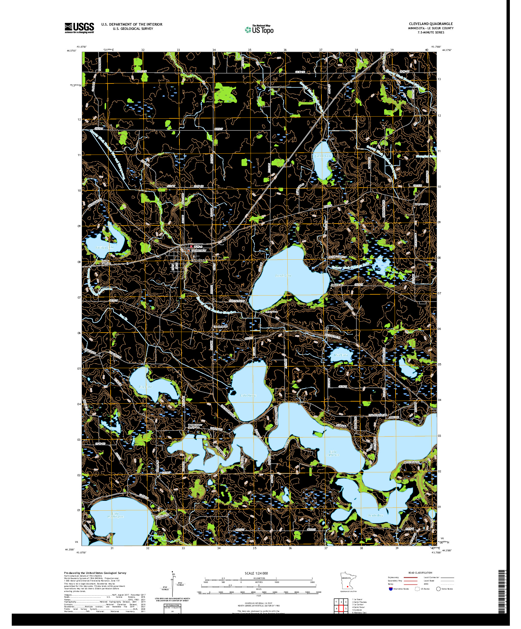 US TOPO 7.5-MINUTE MAP FOR CLEVELAND, MN