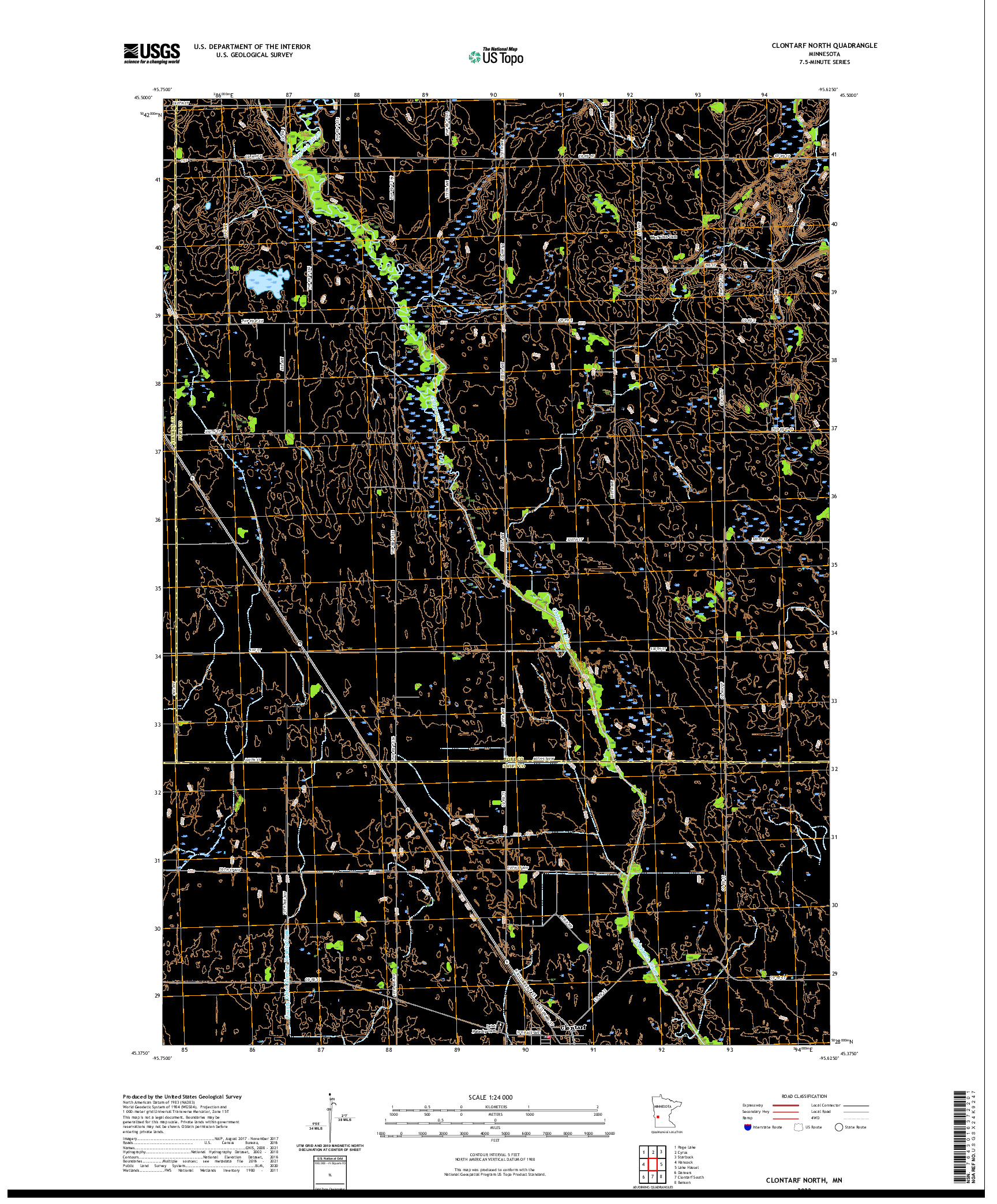 US TOPO 7.5-MINUTE MAP FOR CLONTARF NORTH, MN