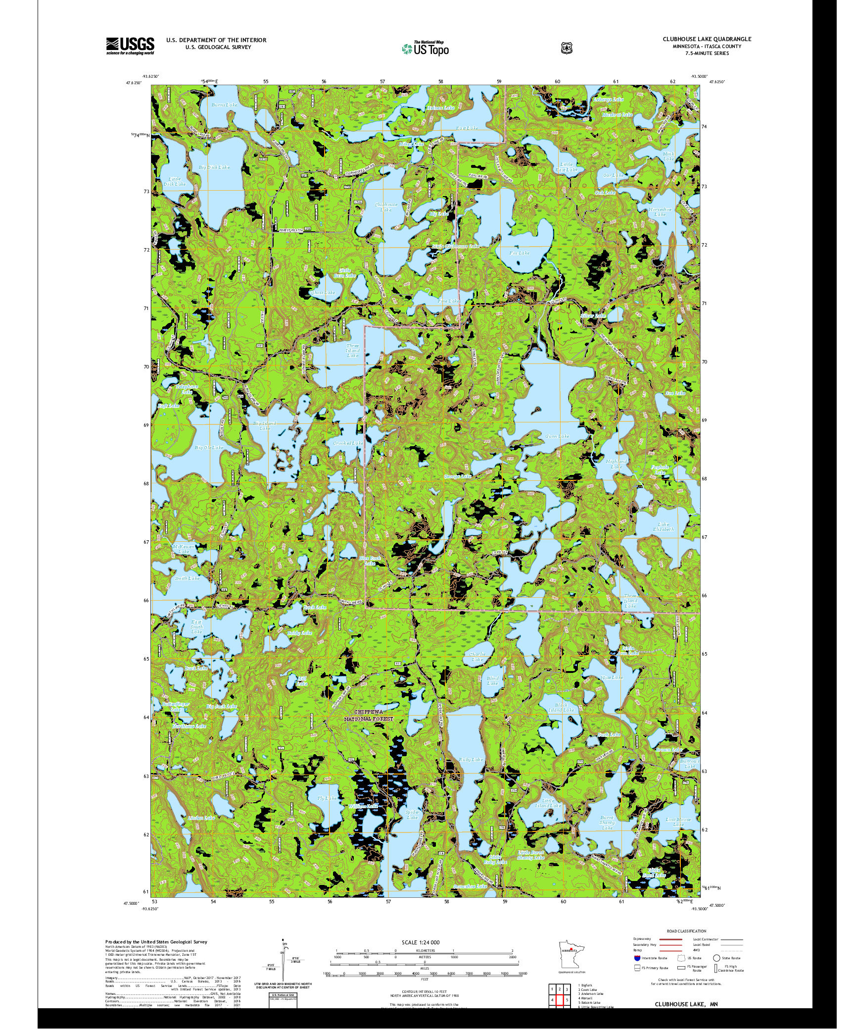 US TOPO 7.5-MINUTE MAP FOR CLUBHOUSE LAKE, MN