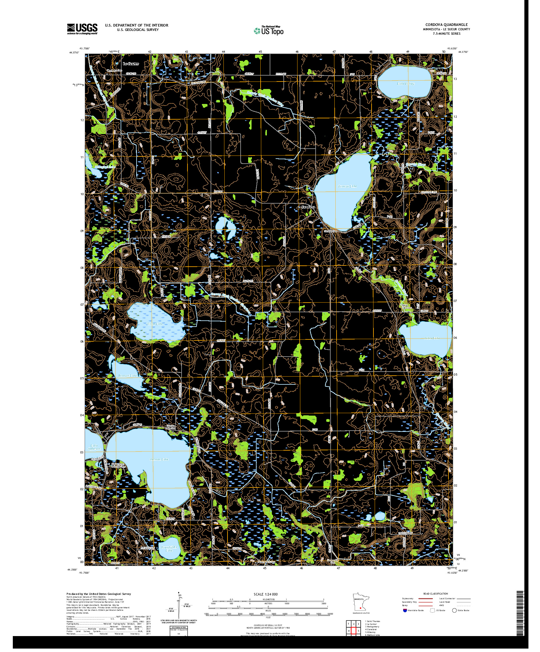 US TOPO 7.5-MINUTE MAP FOR CORDOVA, MN