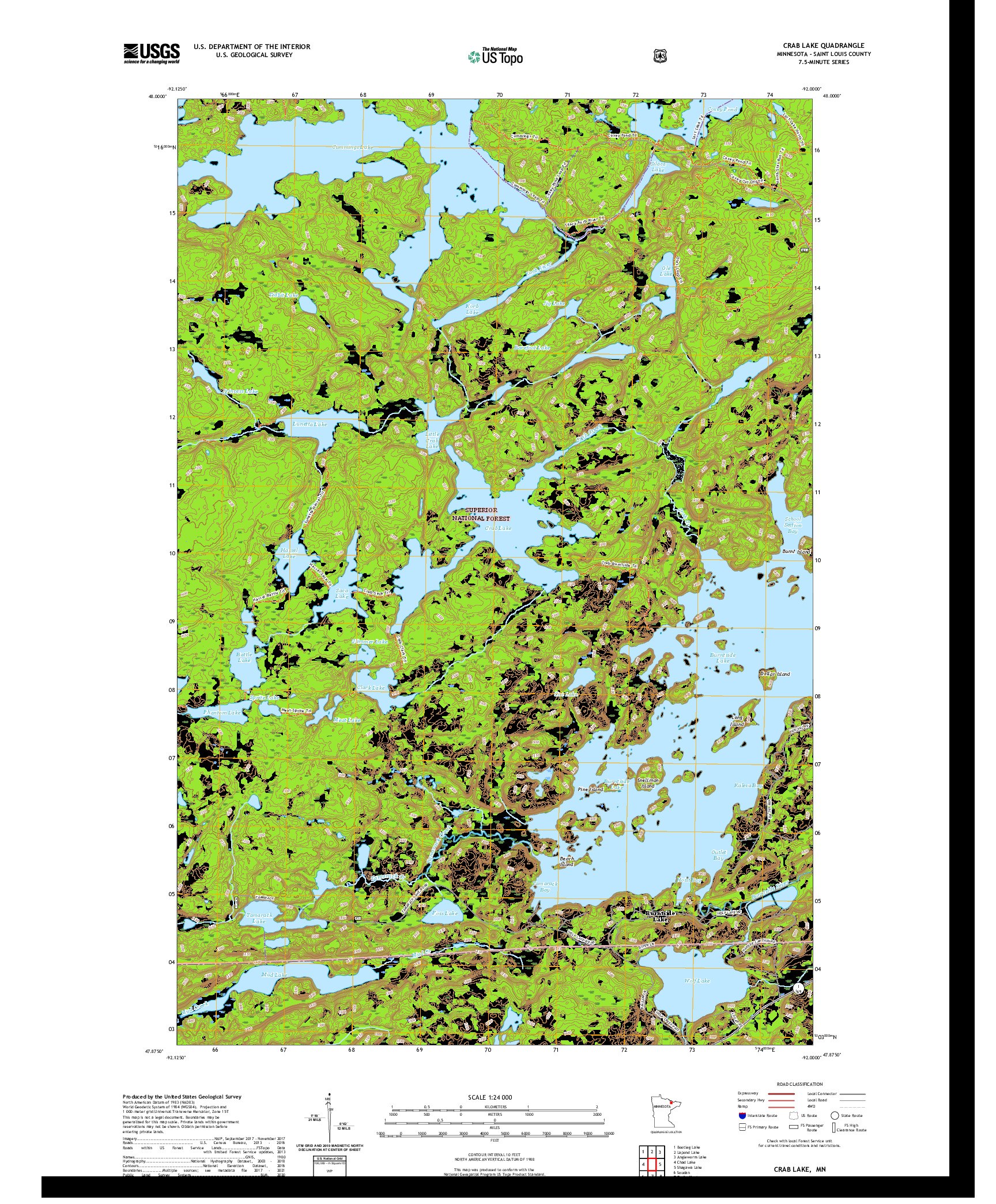 US TOPO 7.5-MINUTE MAP FOR CRAB LAKE, MN
