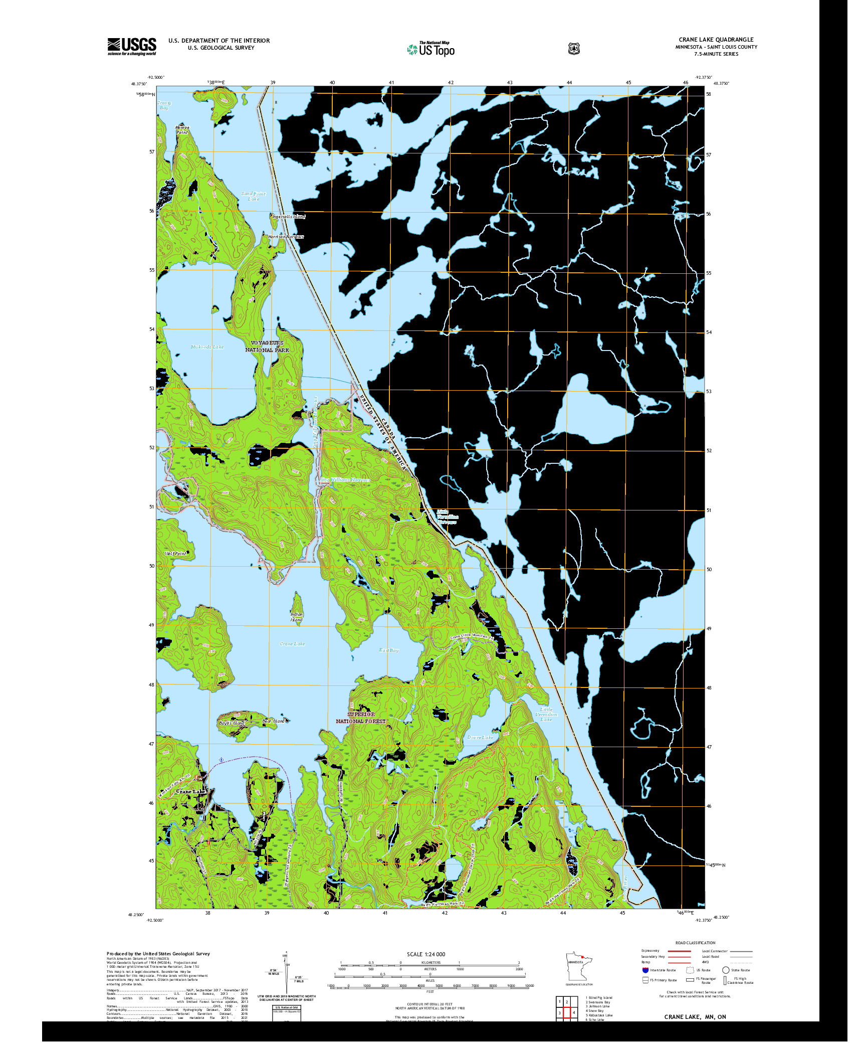 US TOPO 7.5-MINUTE MAP FOR CRANE LAKE, MN,ON