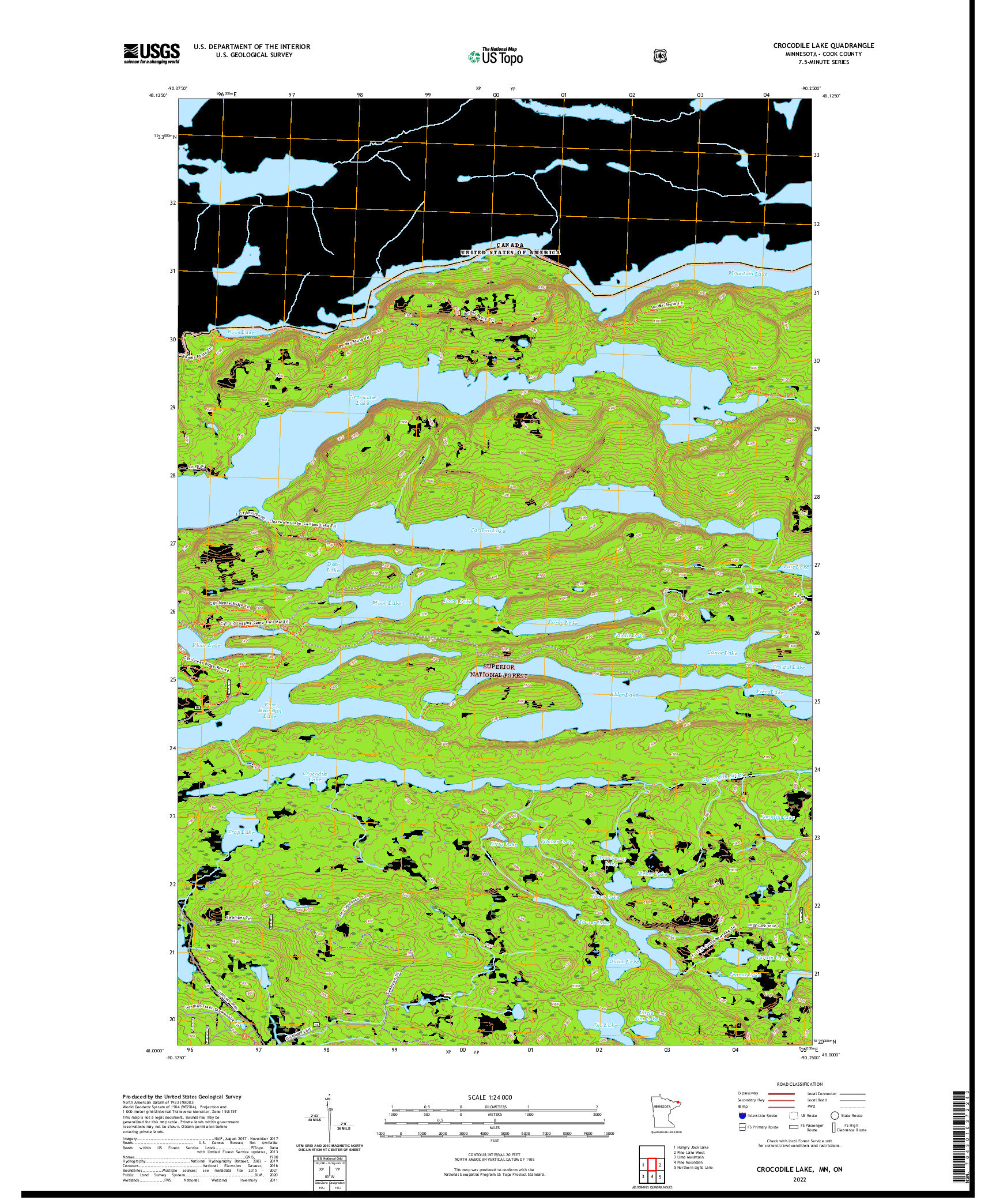 US TOPO 7.5-MINUTE MAP FOR CROCODILE LAKE, MN,ON
