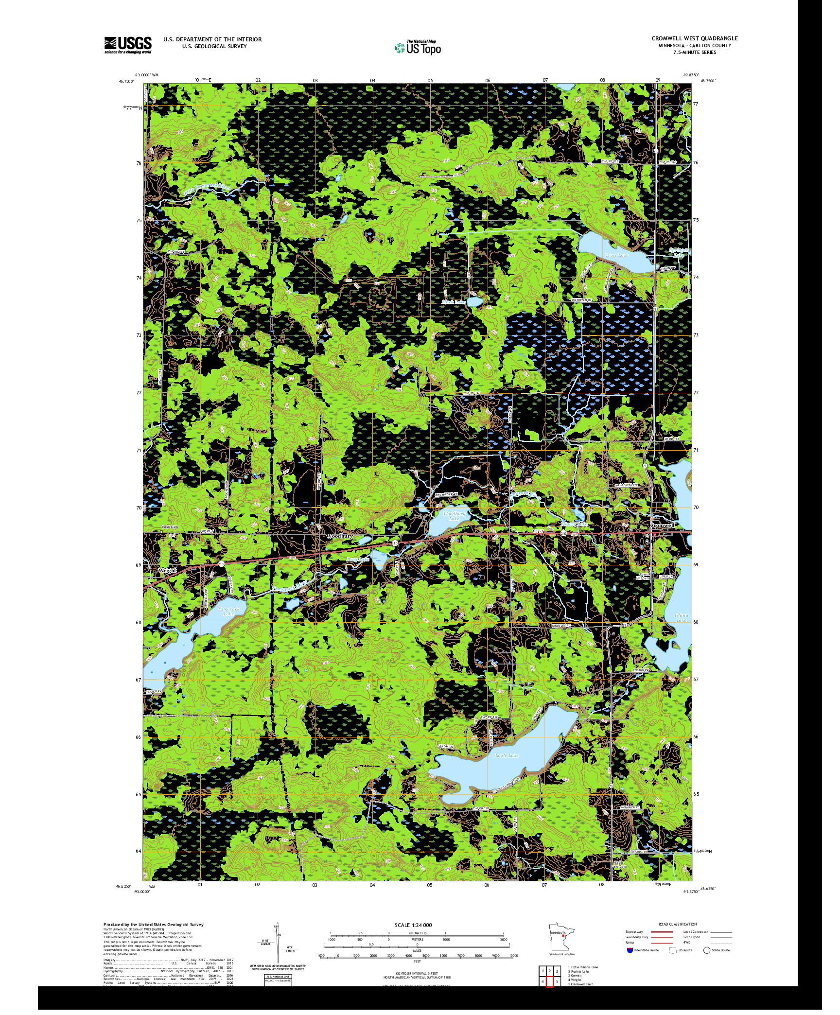 US TOPO 7.5-MINUTE MAP FOR CROMWELL WEST, MN