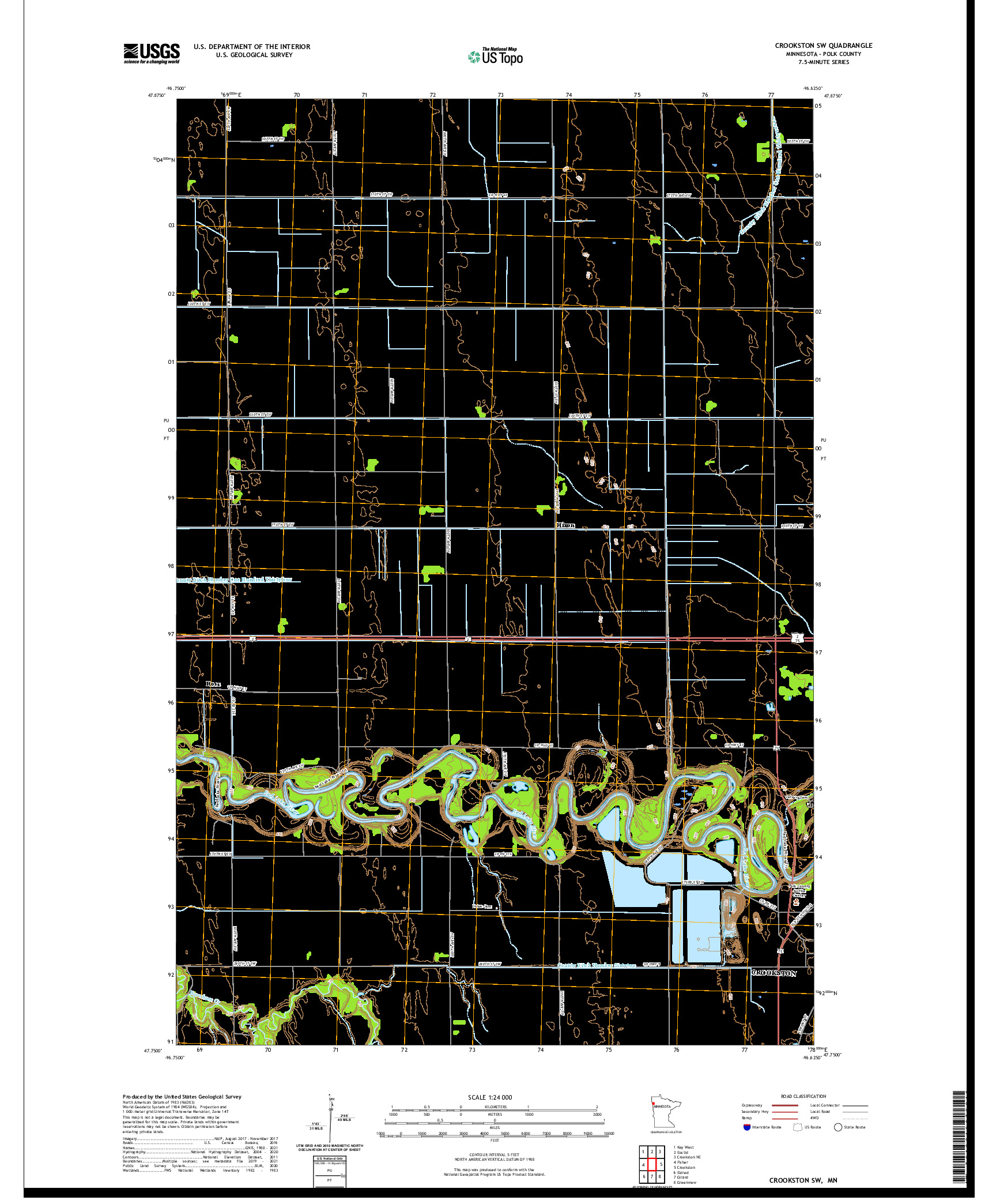 US TOPO 7.5-MINUTE MAP FOR CROOKSTON SW, MN