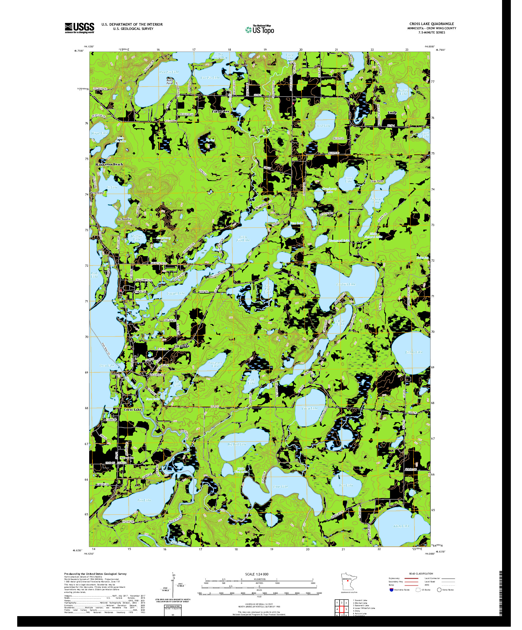 US TOPO 7.5-MINUTE MAP FOR CROSS LAKE, MN