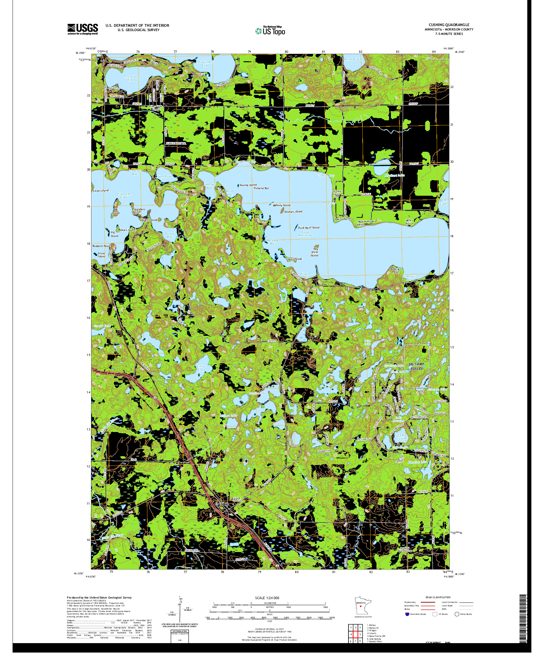 US TOPO 7.5-MINUTE MAP FOR CUSHING, MN