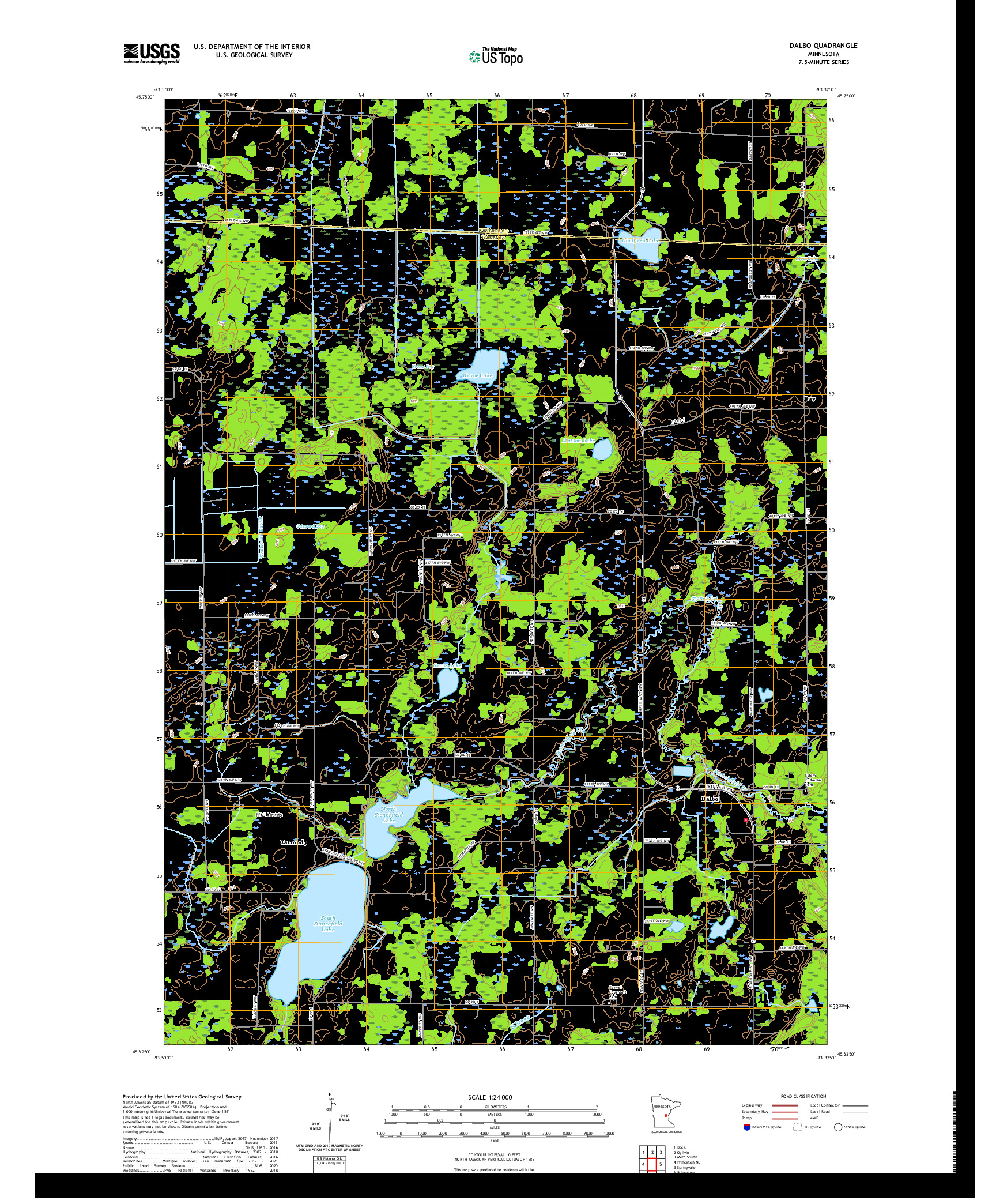 US TOPO 7.5-MINUTE MAP FOR DALBO, MN