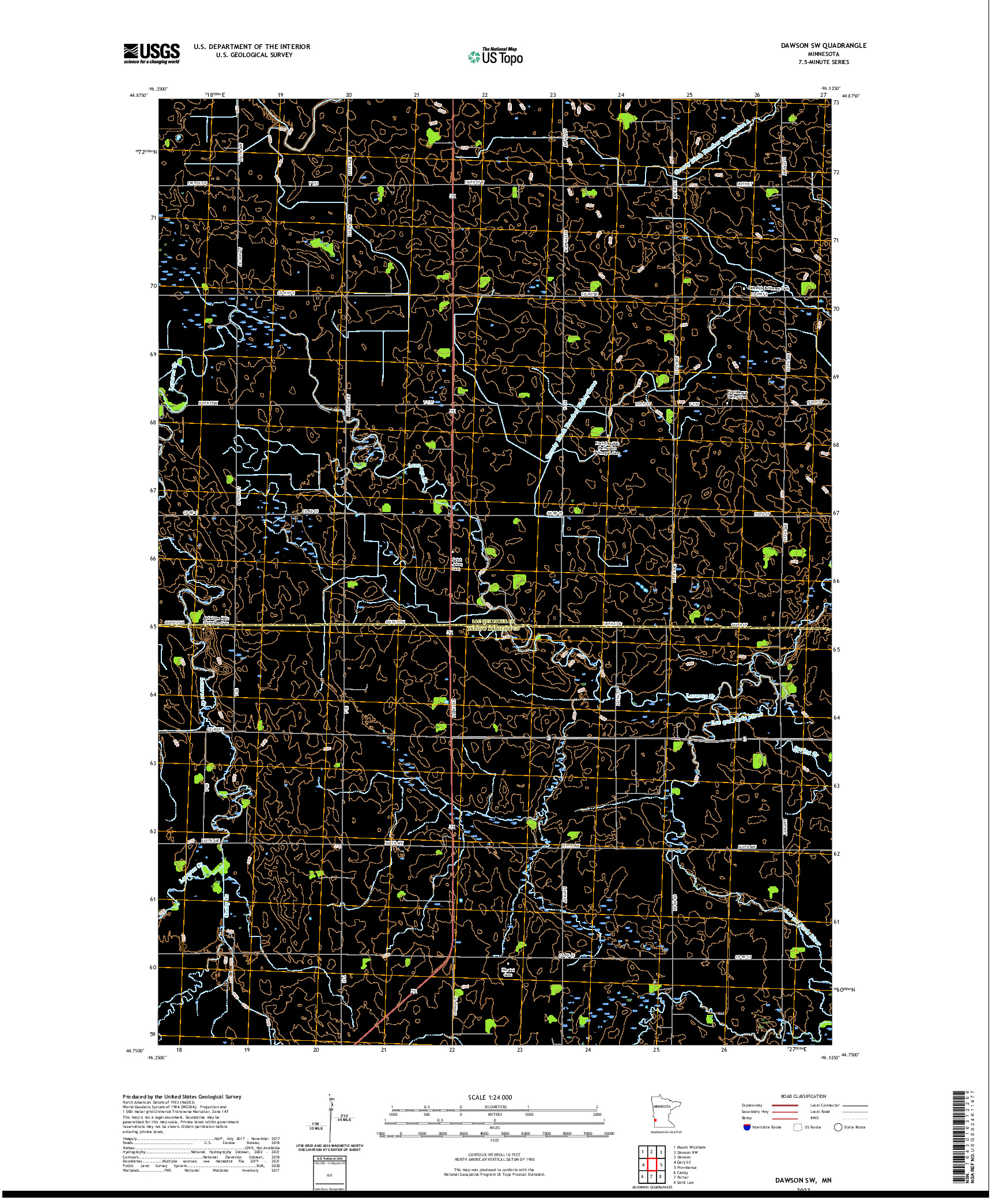 US TOPO 7.5-MINUTE MAP FOR DAWSON SW, MN