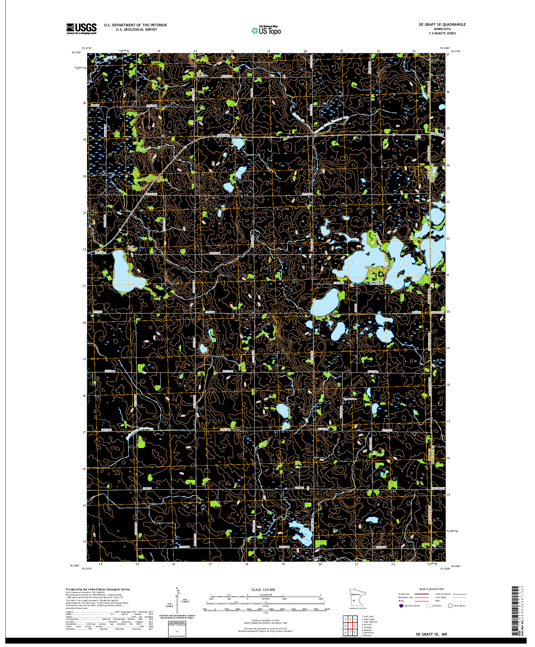 US TOPO 7.5-MINUTE MAP FOR DE GRAFF SE, MN