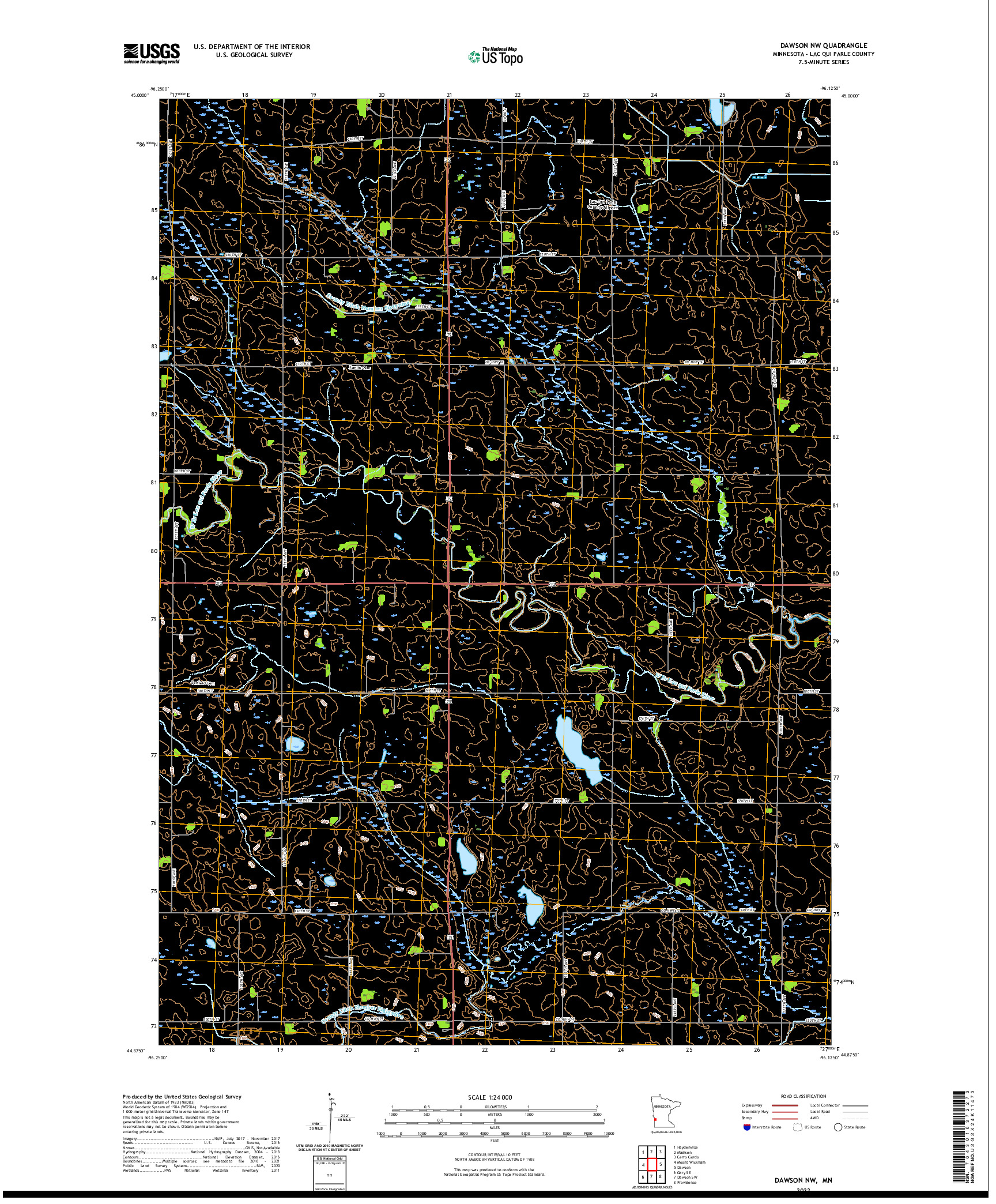 US TOPO 7.5-MINUTE MAP FOR DAWSON NW, MN