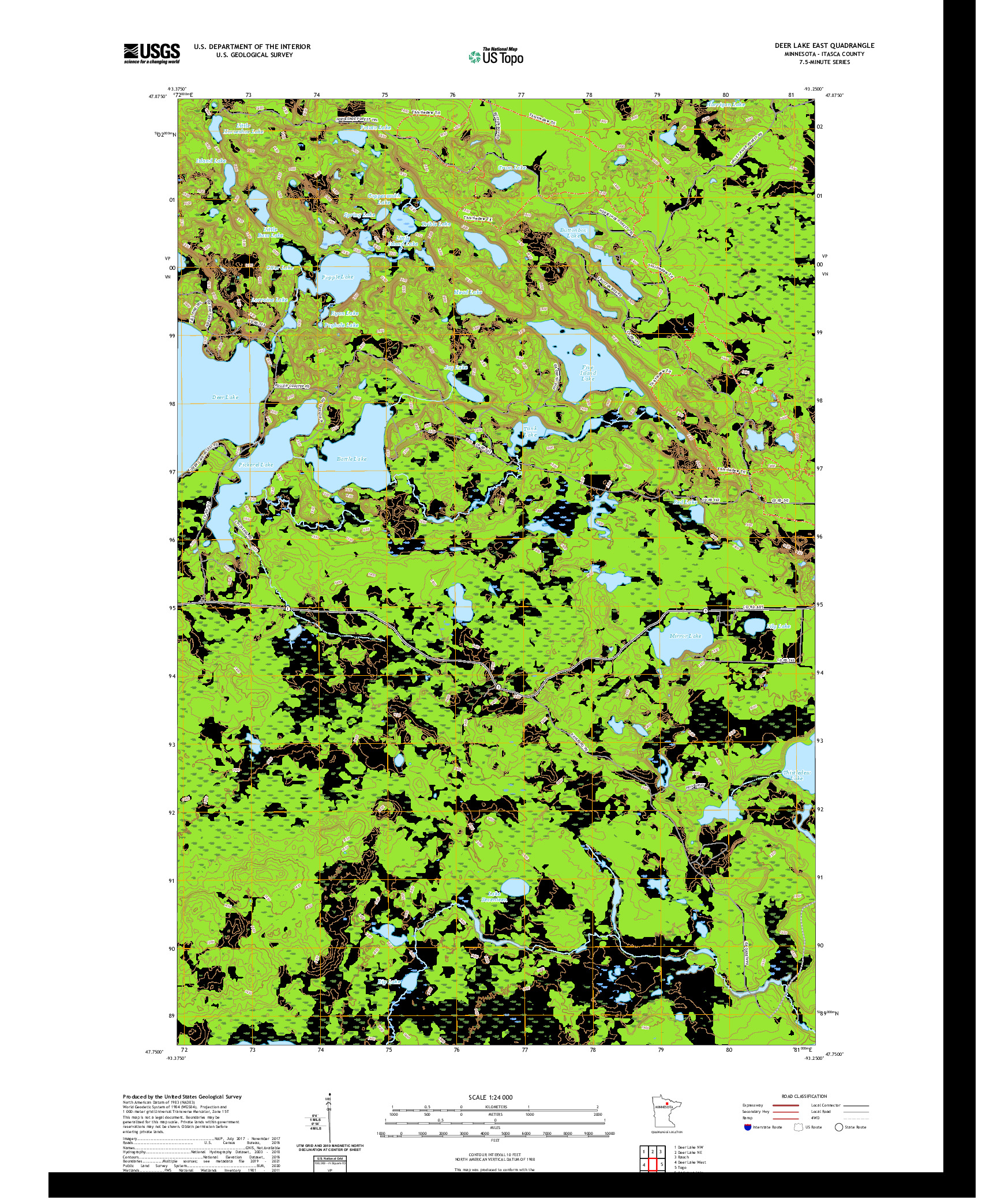 US TOPO 7.5-MINUTE MAP FOR DEER LAKE EAST, MN