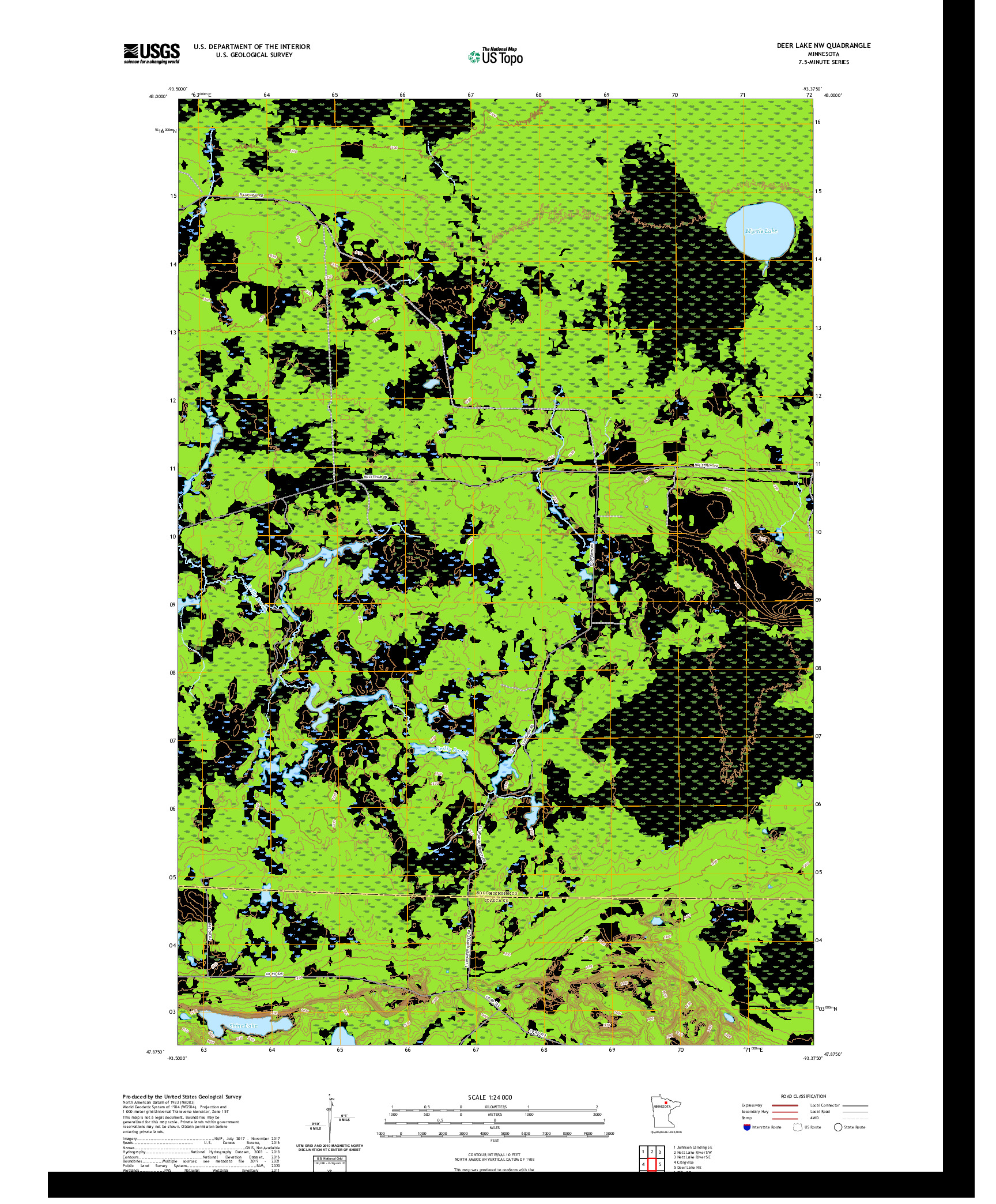 US TOPO 7.5-MINUTE MAP FOR DEER LAKE NW, MN