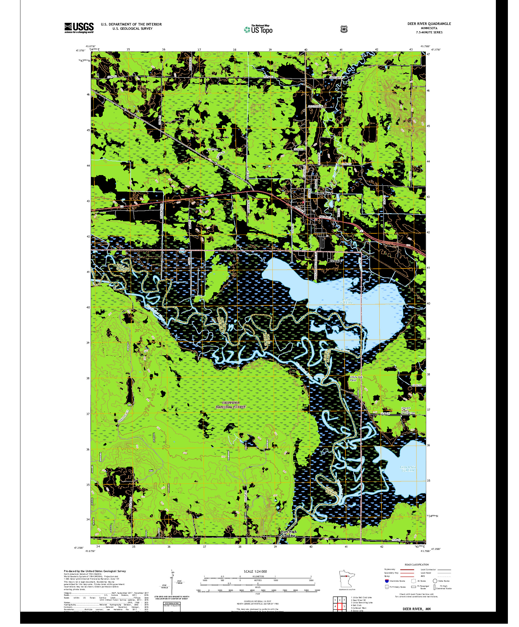 US TOPO 7.5-MINUTE MAP FOR DEER RIVER, MN