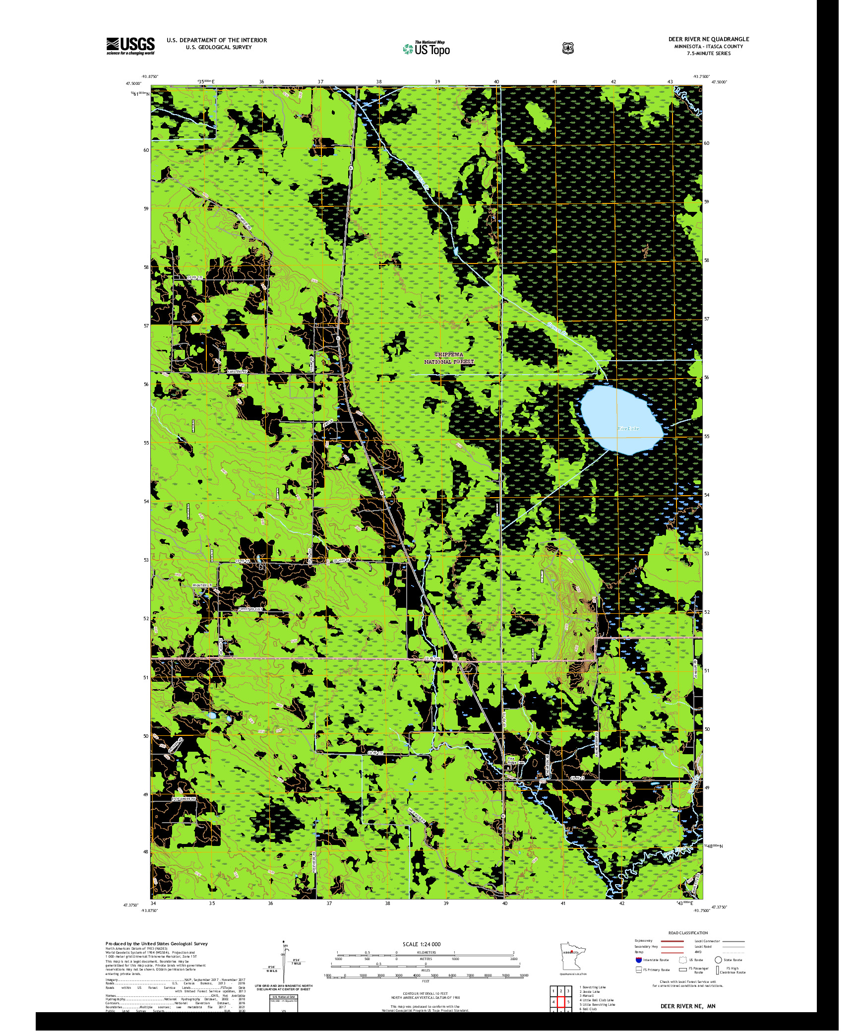 US TOPO 7.5-MINUTE MAP FOR DEER RIVER NE, MN