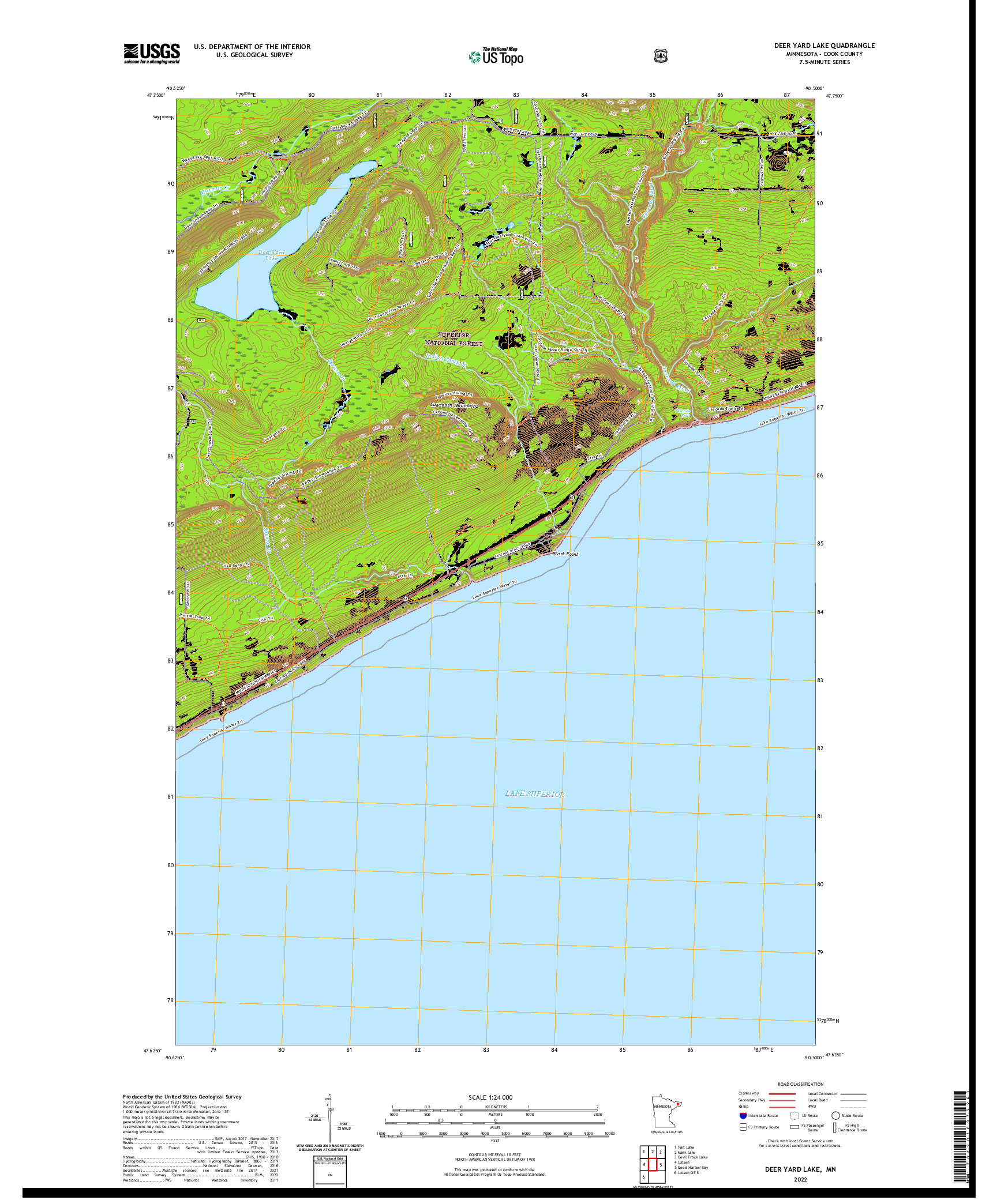 US TOPO 7.5-MINUTE MAP FOR DEER YARD LAKE, MN