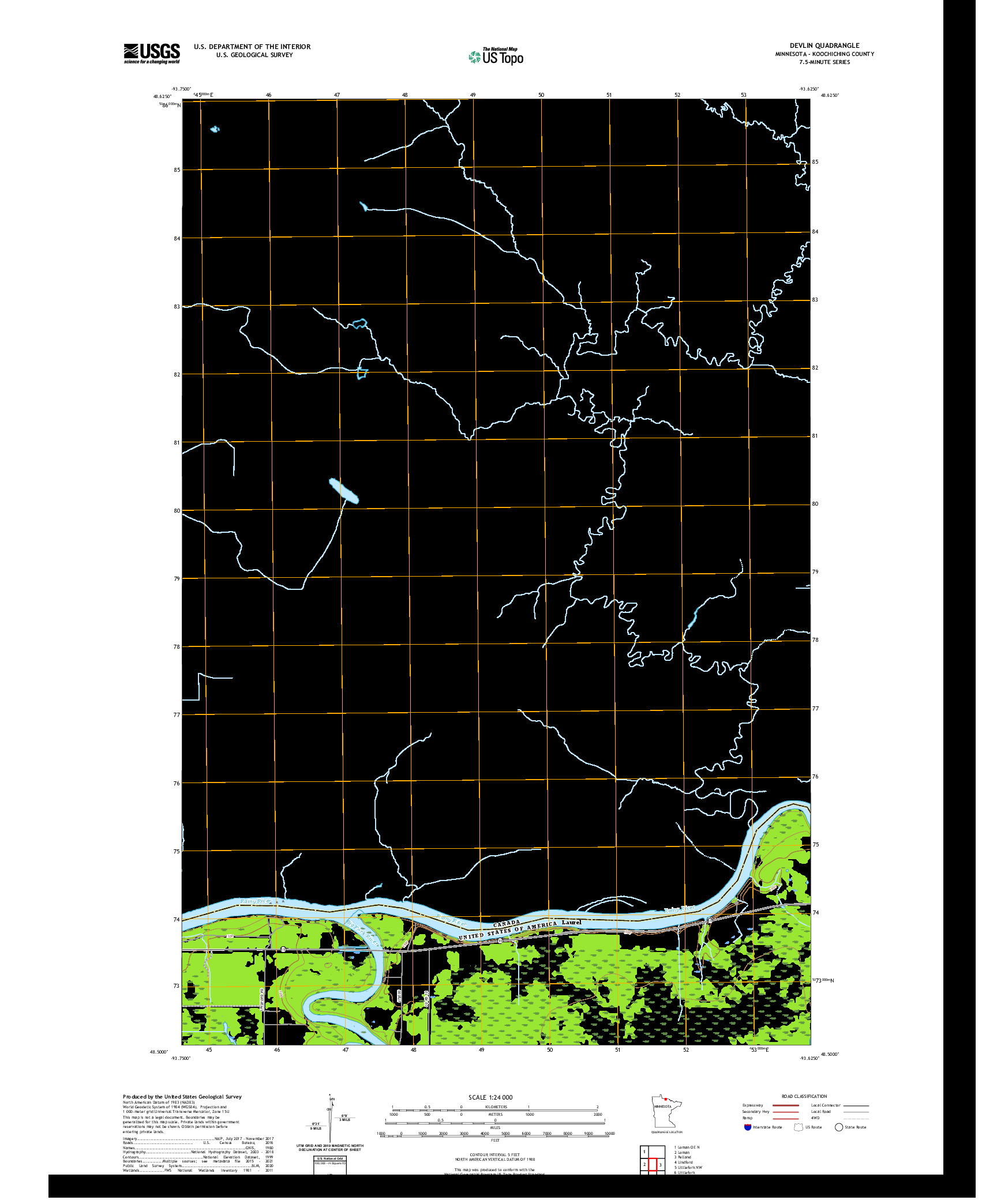 US TOPO 7.5-MINUTE MAP FOR DEVLIN, MN,ON