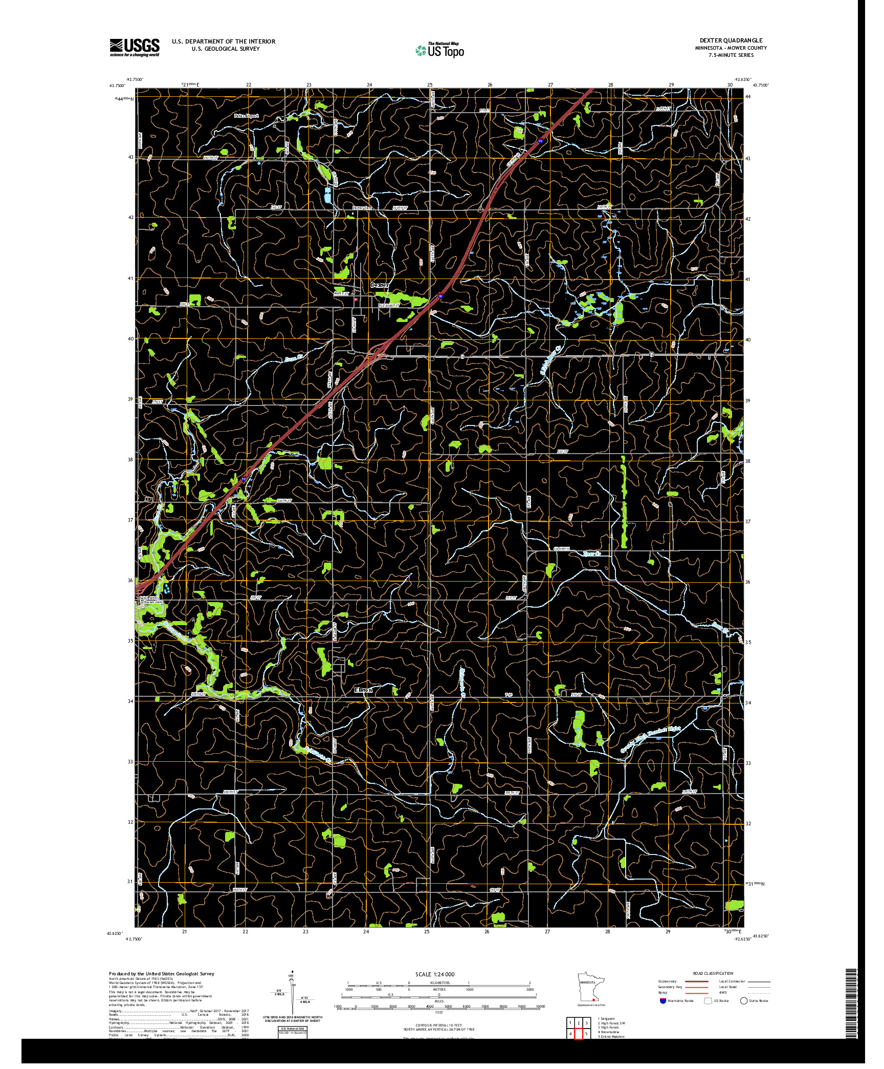 US TOPO 7.5-MINUTE MAP FOR DEXTER, MN