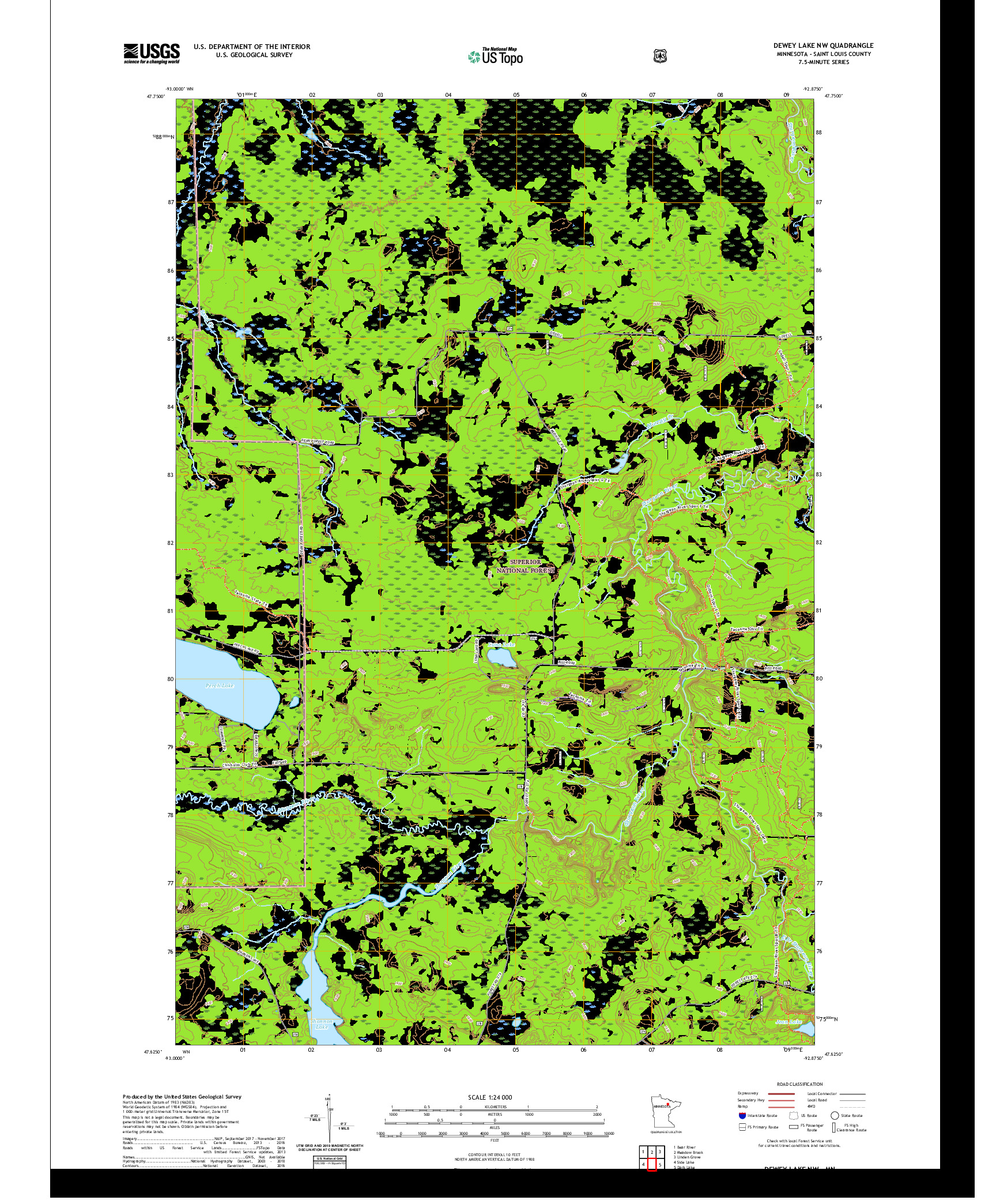 US TOPO 7.5-MINUTE MAP FOR DEWEY LAKE NW, MN